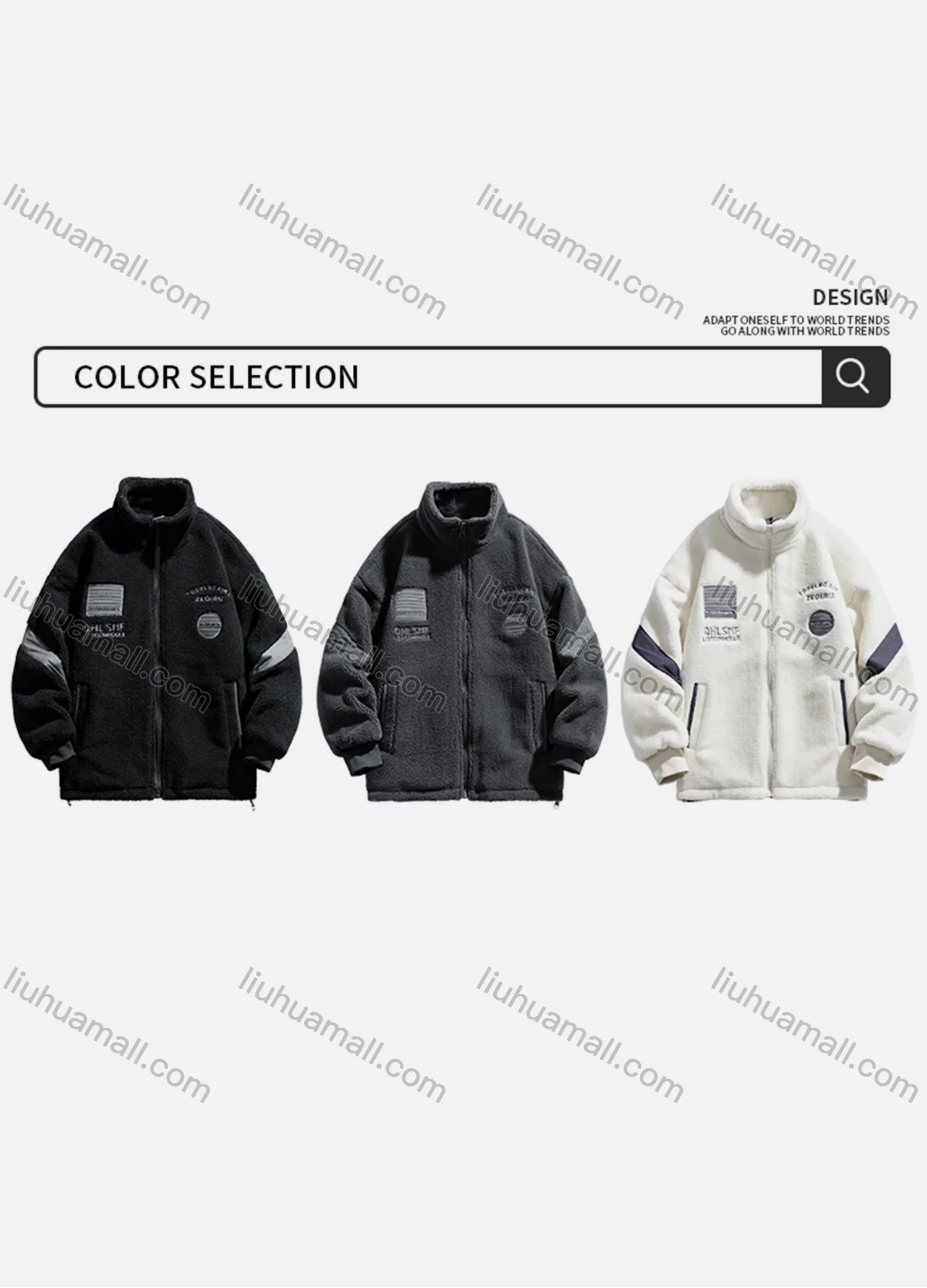 Wholesale Men's Casual Letter Stand Collar Patch Pocket Zip Up Fleece Jacket A08# - Liuhuamall