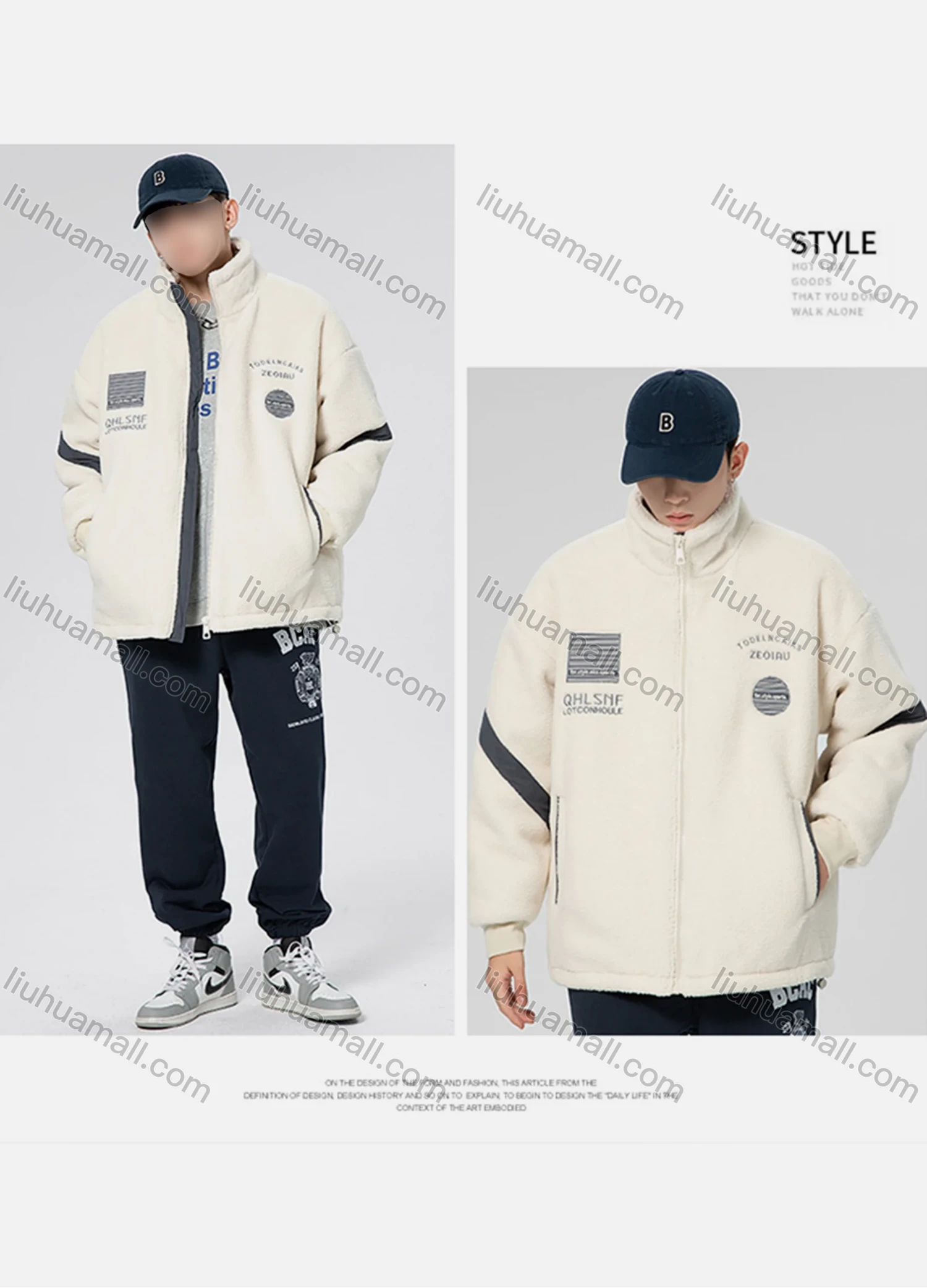 Wholesale Men's Casual Letter Stand Collar Patch Pocket Zip Up Fleece Jacket A08# - Liuhuamall