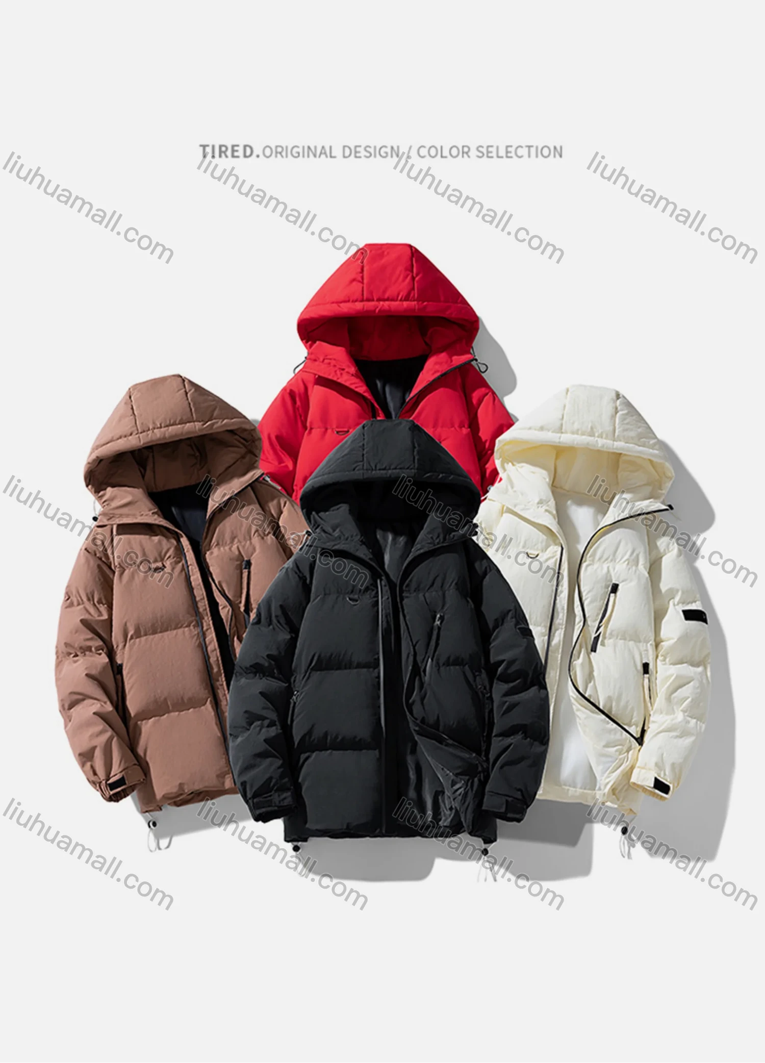 Wholesale Men's Casual Plain Zipper Pockets Hooded Zip Up Cotton-Padded Puffer Jacket B5898# - Liuhuamall