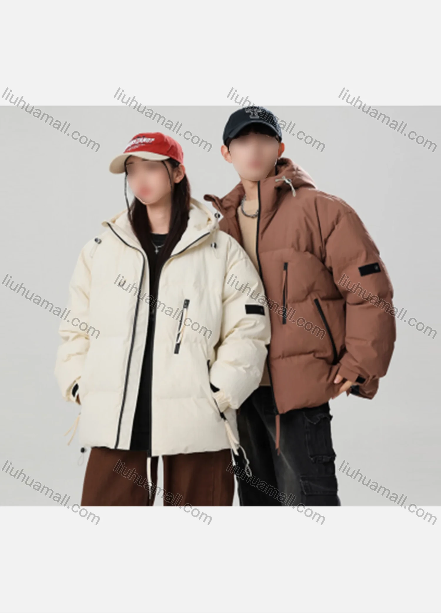 Wholesale Men's Casual Plain Zipper Pockets Hooded Zip Up Cotton-Padded Puffer Jacket B5898# - Liuhuamall