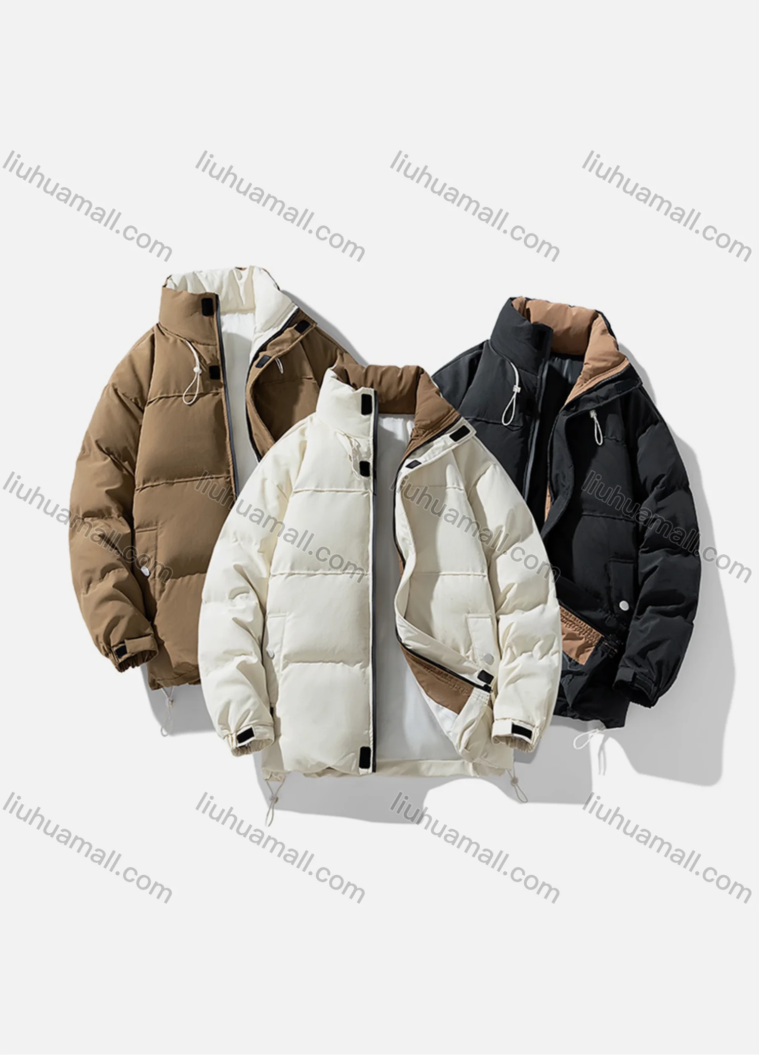 Wholesale Unisex Casual Plain Patch Pocket Stand Collar Zip Up Cotton-Padded Puffer Jacket B8189# - Liuhuamall