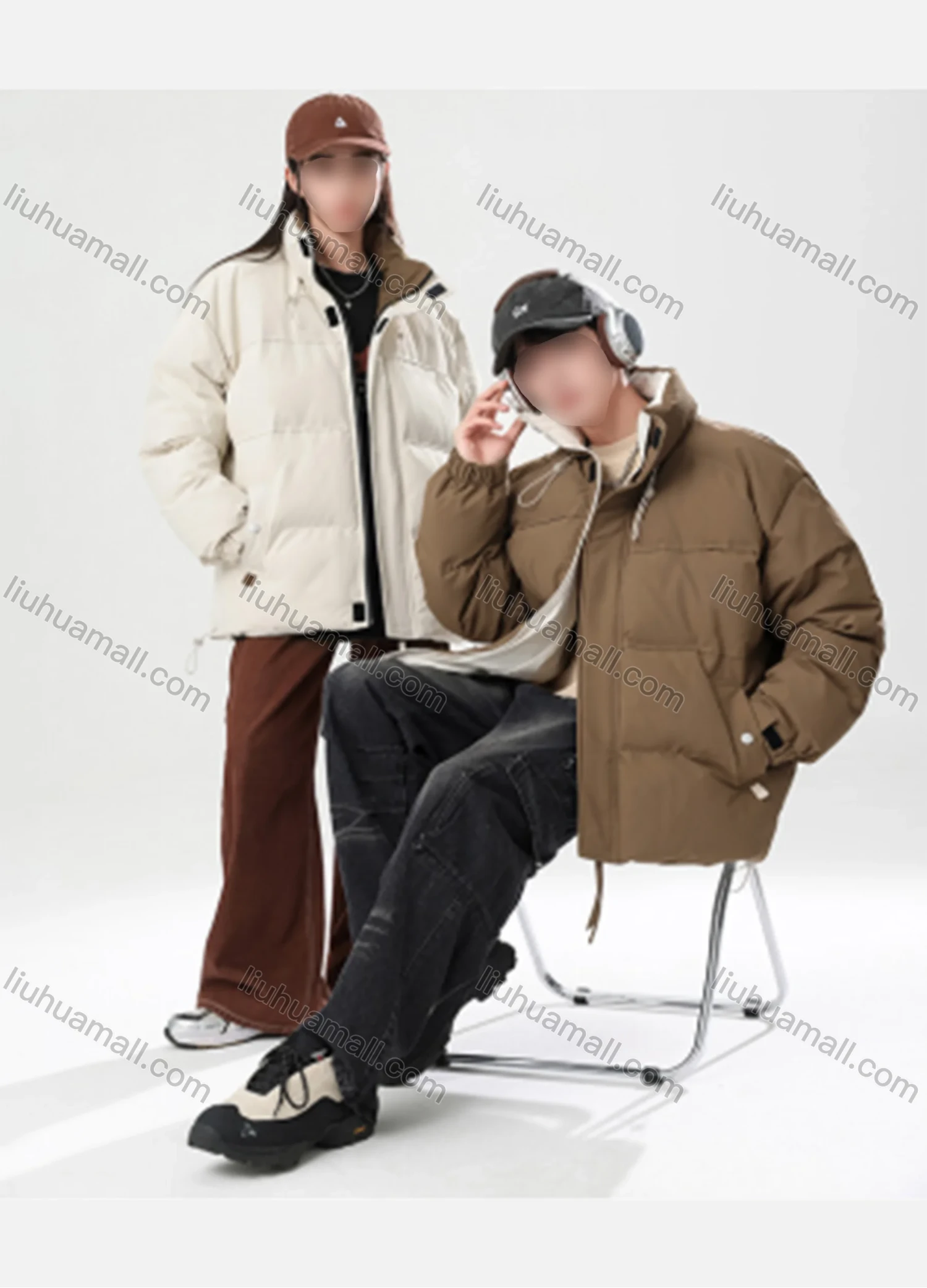 Wholesale Unisex Casual Plain Patch Pocket Stand Collar Zip Up Cotton-Padded Puffer Jacket B8189# - Liuhuamall