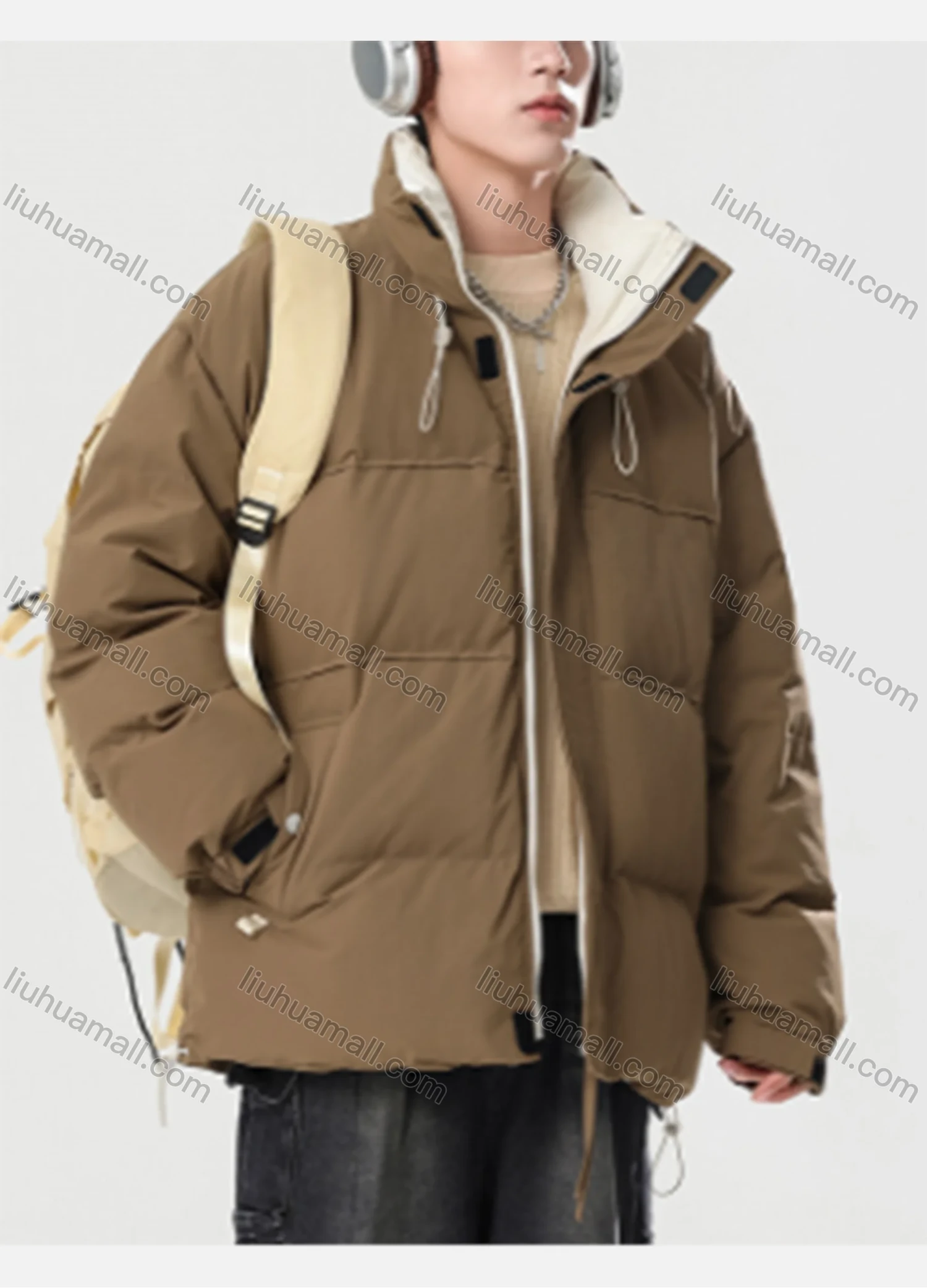 Wholesale Unisex Casual Plain Patch Pocket Stand Collar Zip Up Cotton-Padded Puffer Jacket B8189# - Liuhuamall