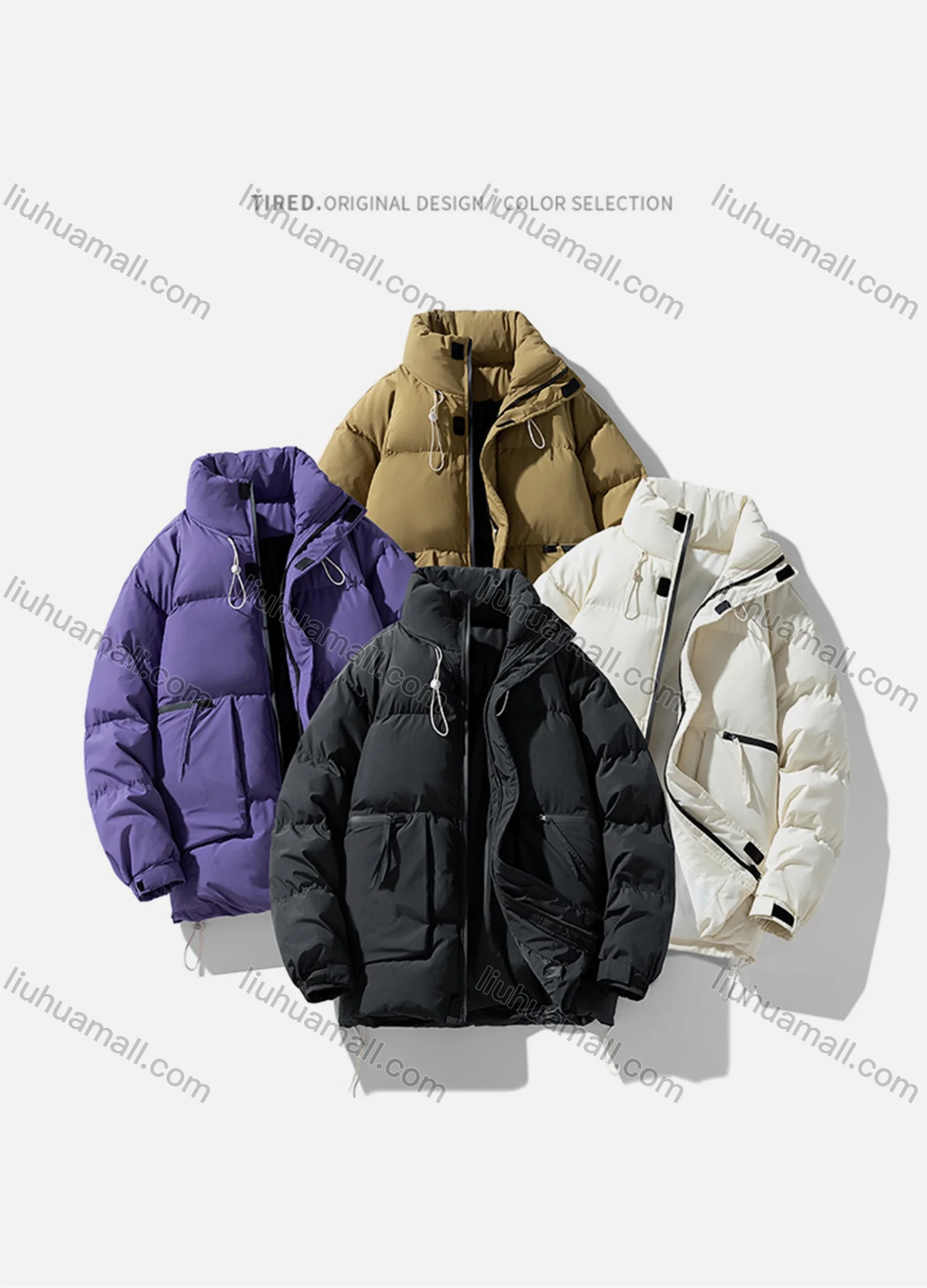 Wholesale Men's Casual Plain Zipper Pockets Stand Collar Zip Up Cotton-Padded Puffer Jacket B8988# - Liuhuamall