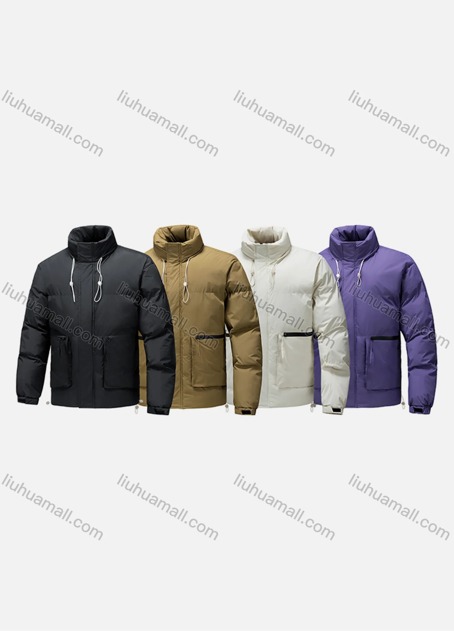 Wholesale Men's Casual Plain Zipper Pockets Stand Collar Zip Up Cotton-Padded Puffer Jacket B8988# - Liuhuamall