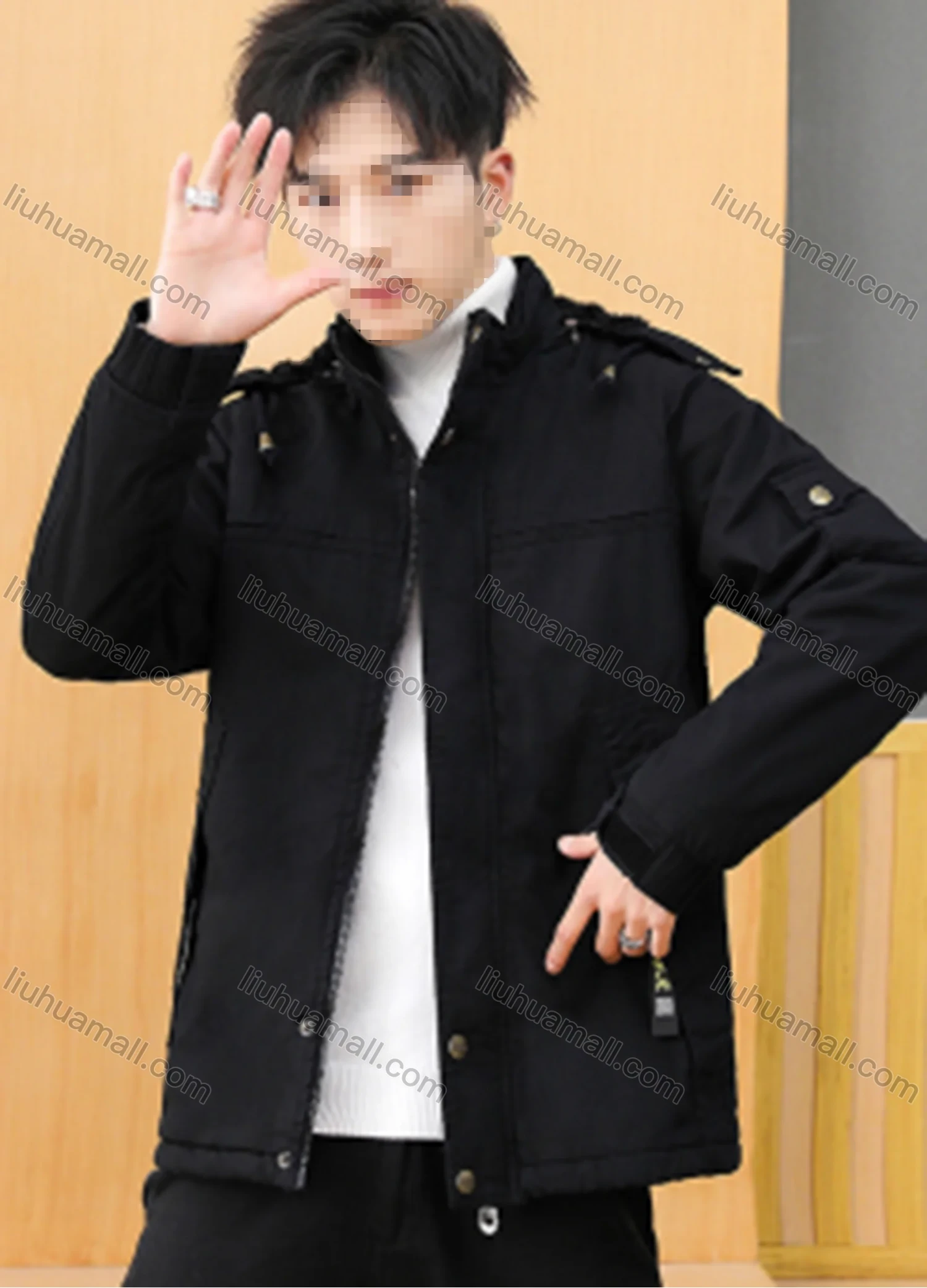 Wholesale Men's Casual Plain Hooded Drawstring Long Sleeve Pocket Wash Thermal Lined Cotton-Padded Jacket 1998# - Liuhuamall