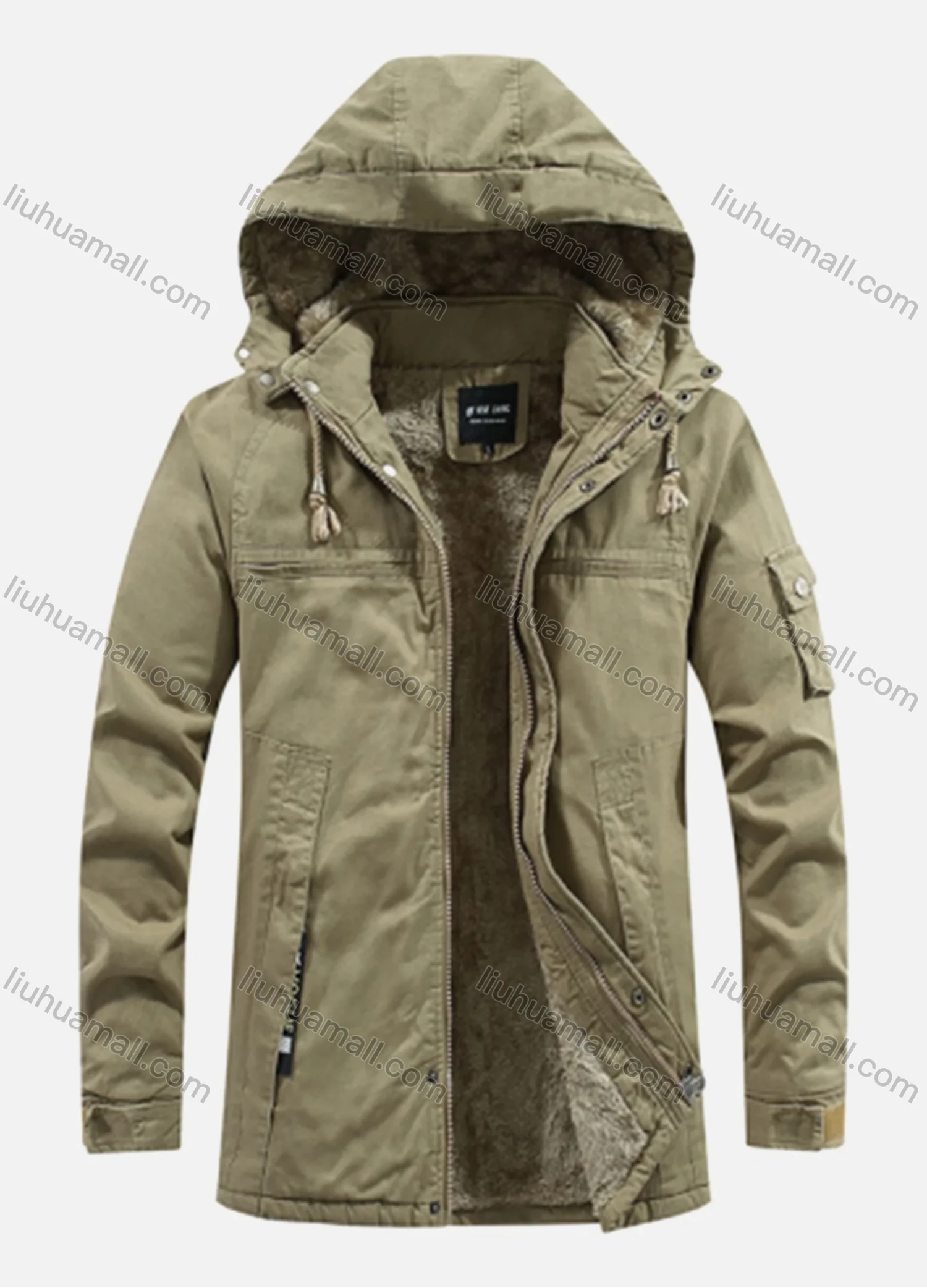 Wholesale Men's Casual Plain Hooded Drawstring Long Sleeve Pocket Wash Thermal Lined Cotton-Padded Jacket 1998# - Liuhuamall