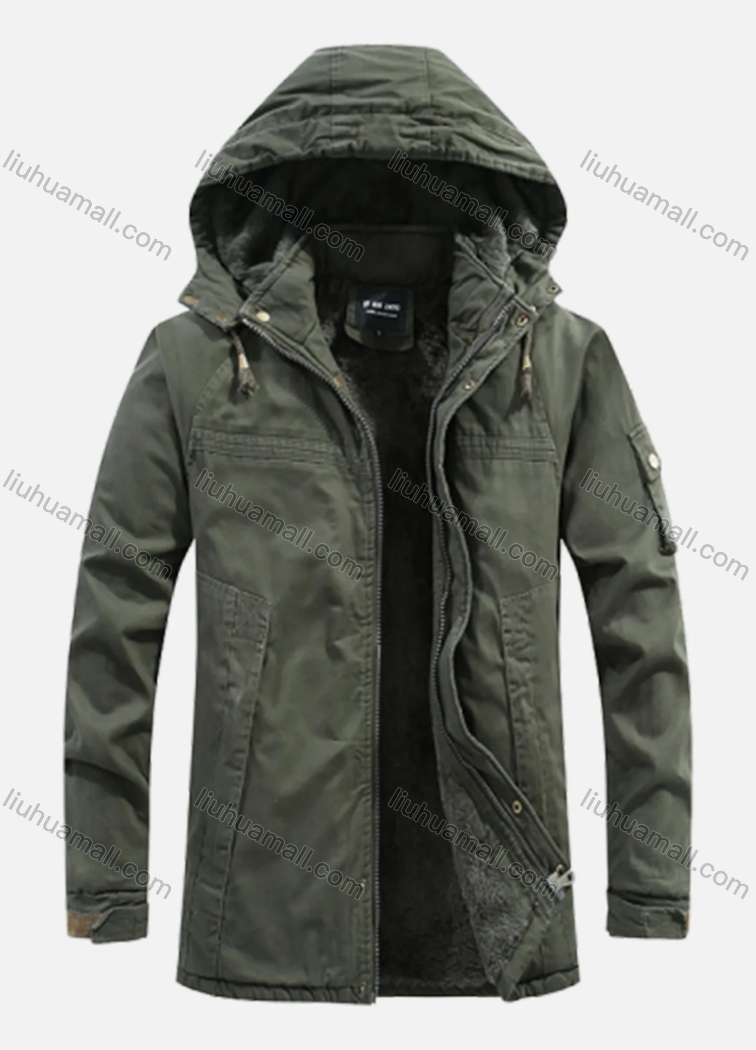 Wholesale Men's Casual Plain Hooded Drawstring Long Sleeve Pocket Wash Thermal Lined Cotton-Padded Jacket 1998# - Liuhuamall