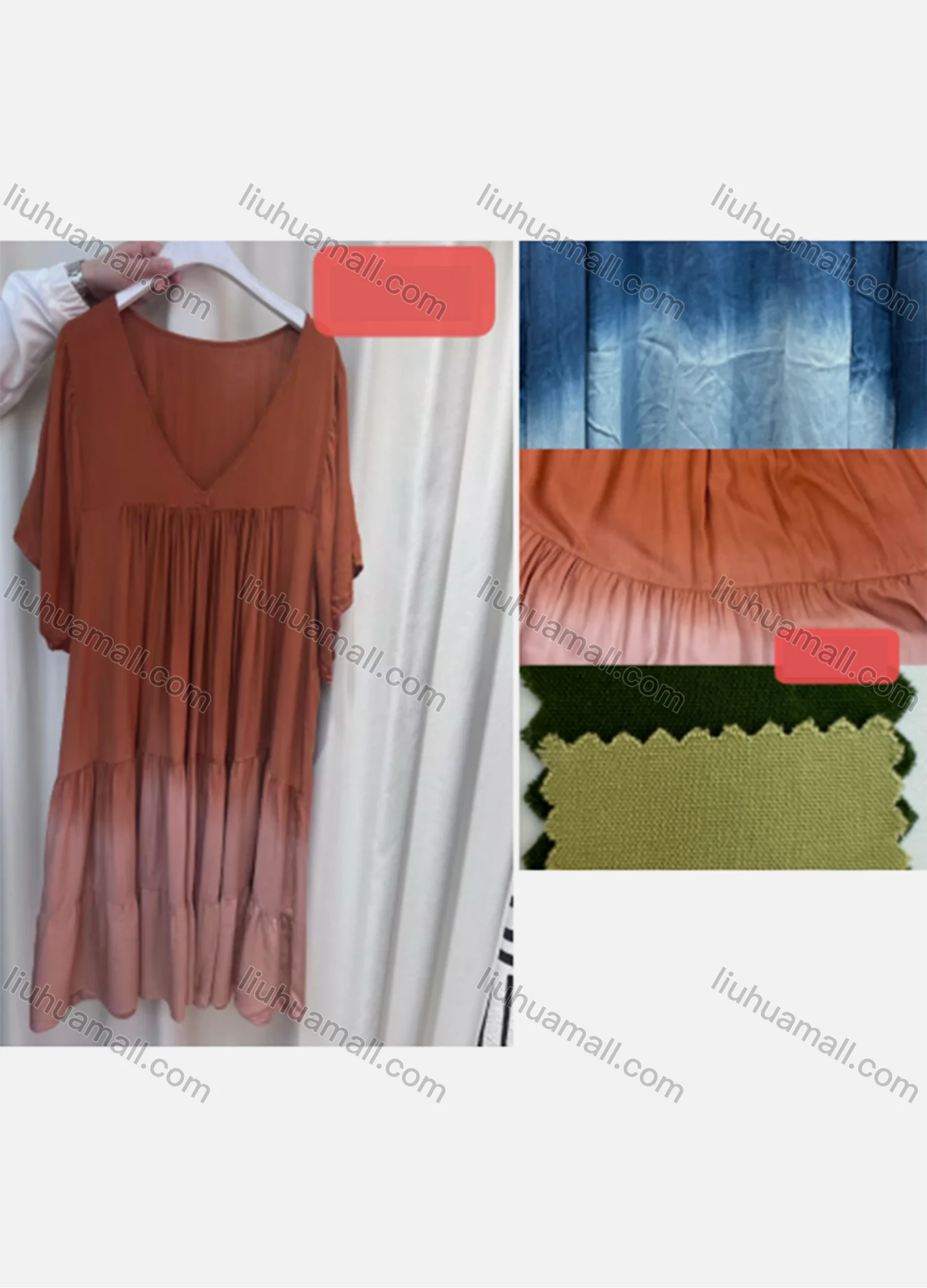 Wholesale Women's Casual Ombre V Neck Ruched Ruffle Hem Short Sleeve Woven Maxi Dress AD79# - Liuhuamall
