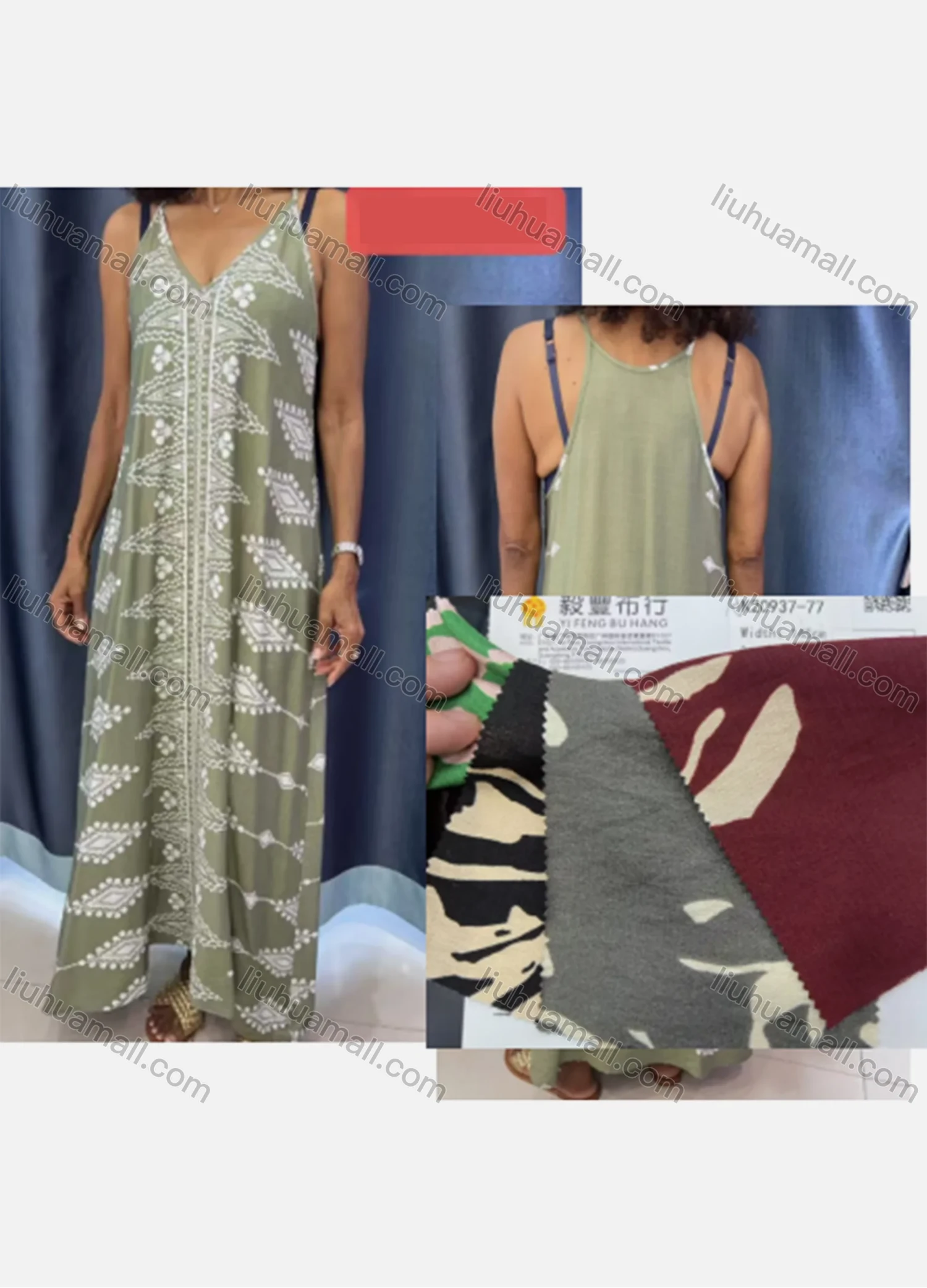 Wholesale Women's Casual Argyle Print V Neck Spaghetti Strap Woven Maxi Cami Dress FYFS025# - Liuhuamall