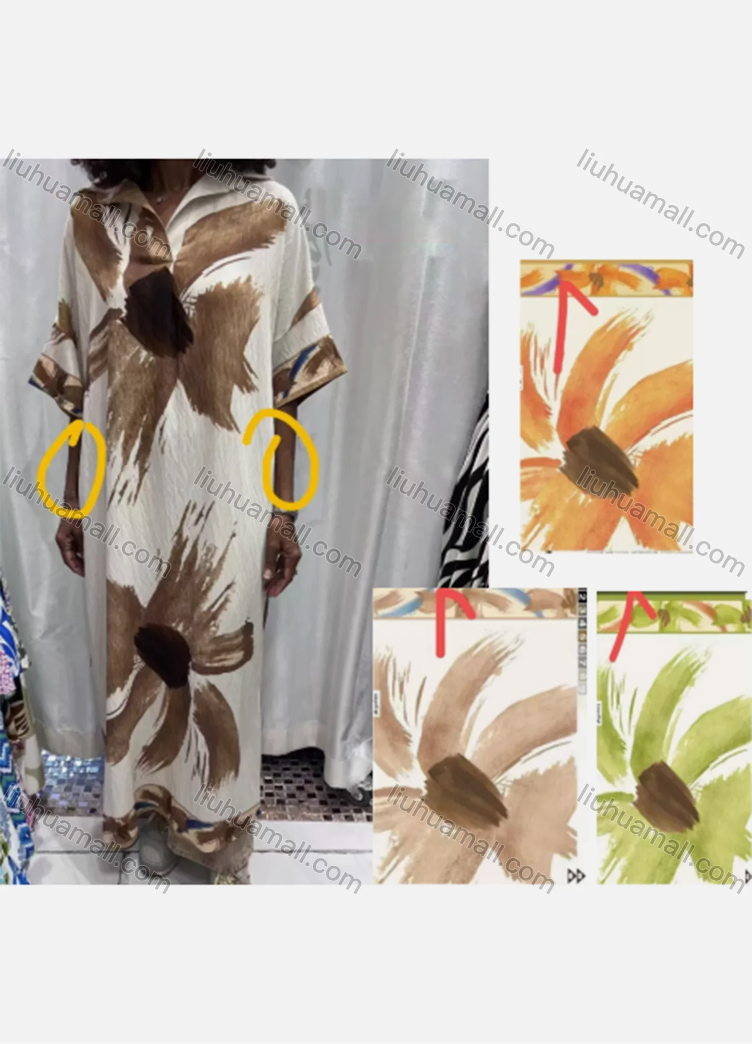 Wholesale Women's Casual Water-colour Floral Print Lapel Half Sleeve Woven Maxi Dress JSN167# - Liuhuamall