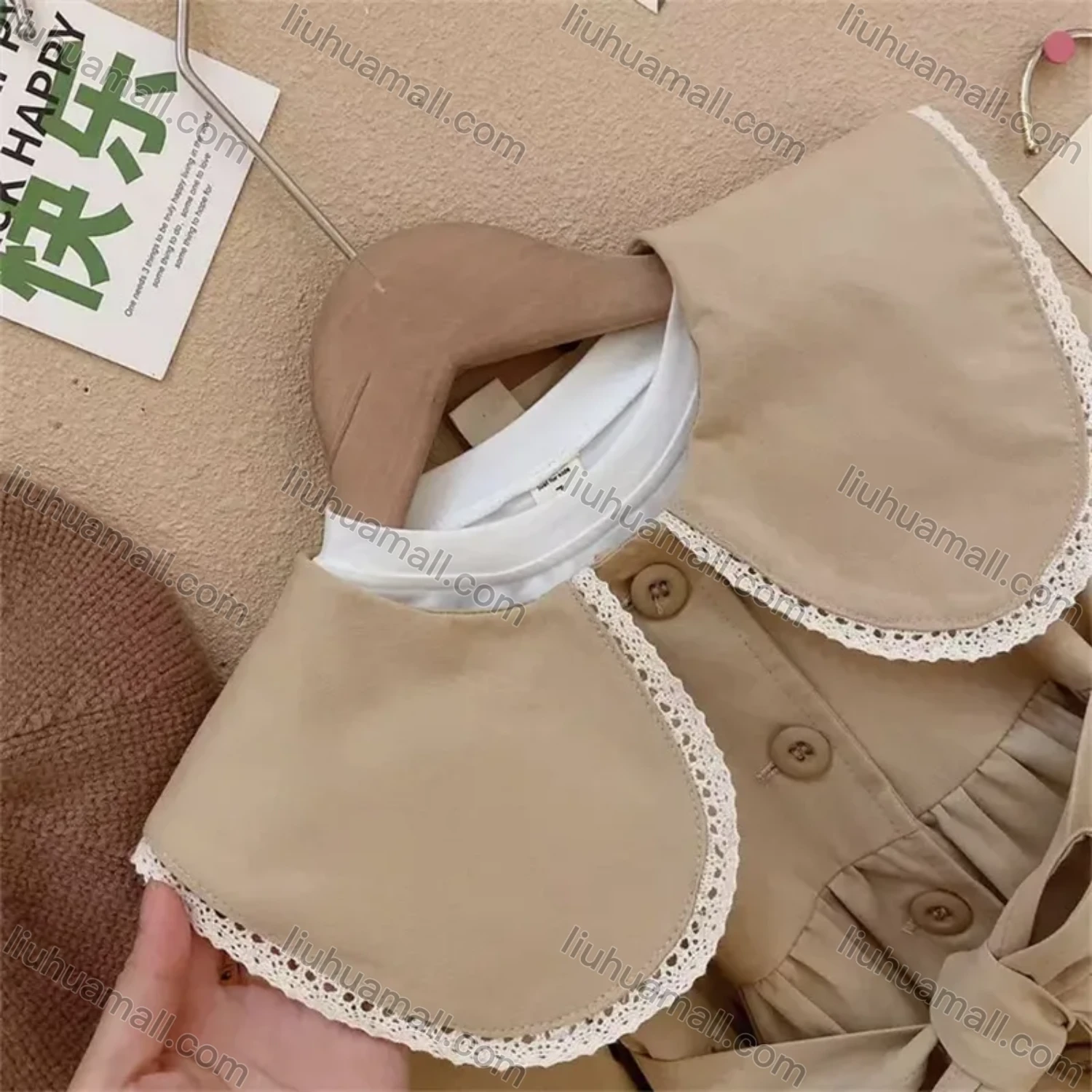 Wholesale Girls Lovely Peter Pan Collar Plain Ruched Long Sleeve Button Down Dress With Belt - Liuhuamall