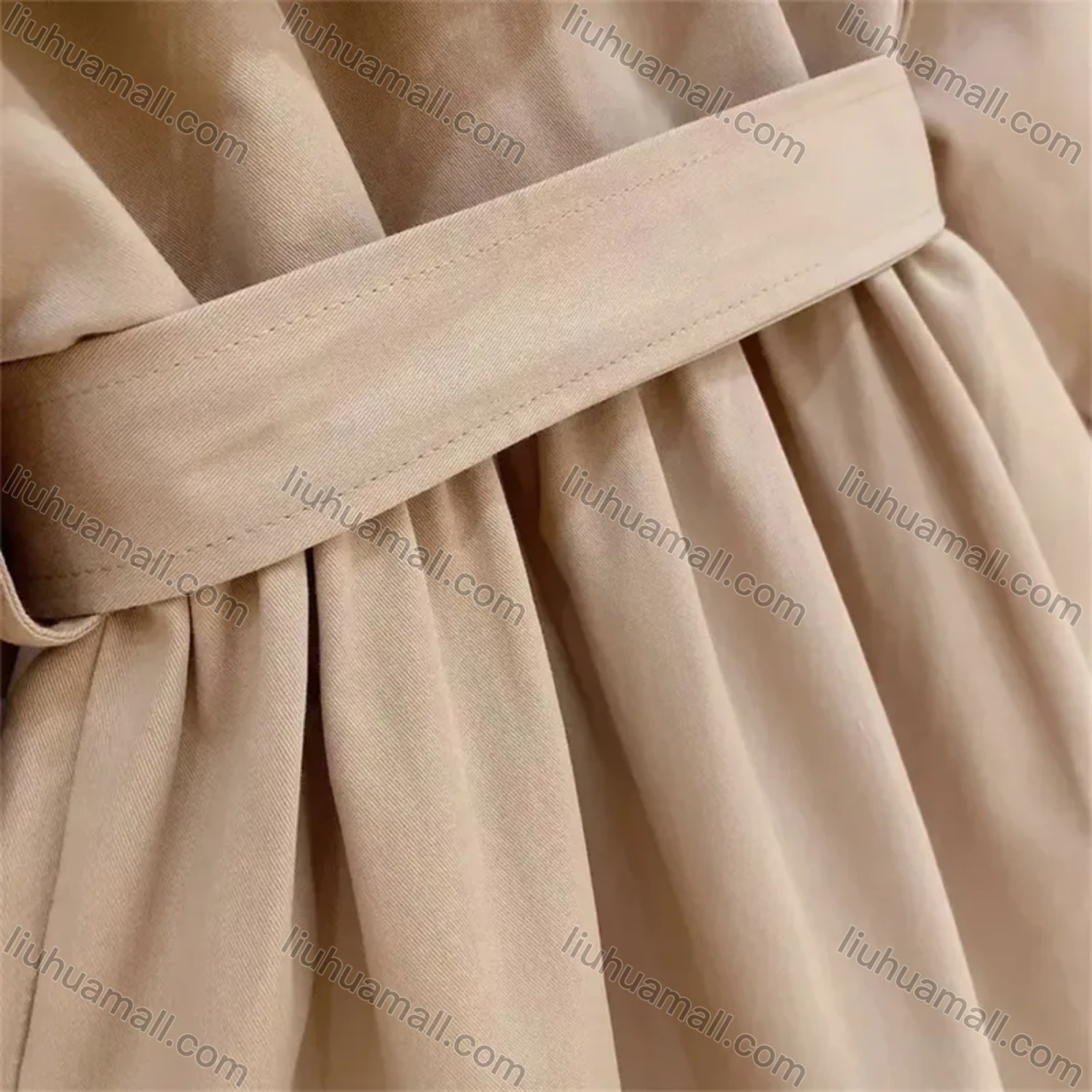 Wholesale Girls Lovely Peter Pan Collar Plain Ruched Long Sleeve Button Down Dress With Belt - Liuhuamall