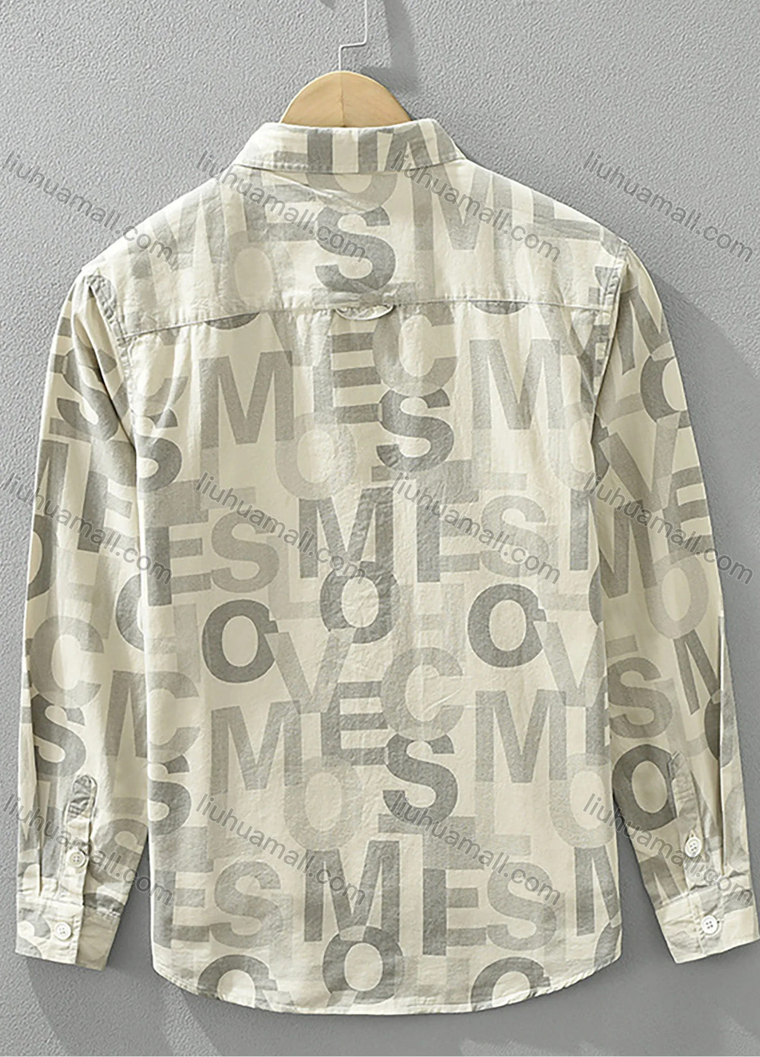 Wholesale Men's 100%Cotton Collared Letter Print Long Sleeve Button Down Casual Flap Pockets Shirt - Liuhuamall
