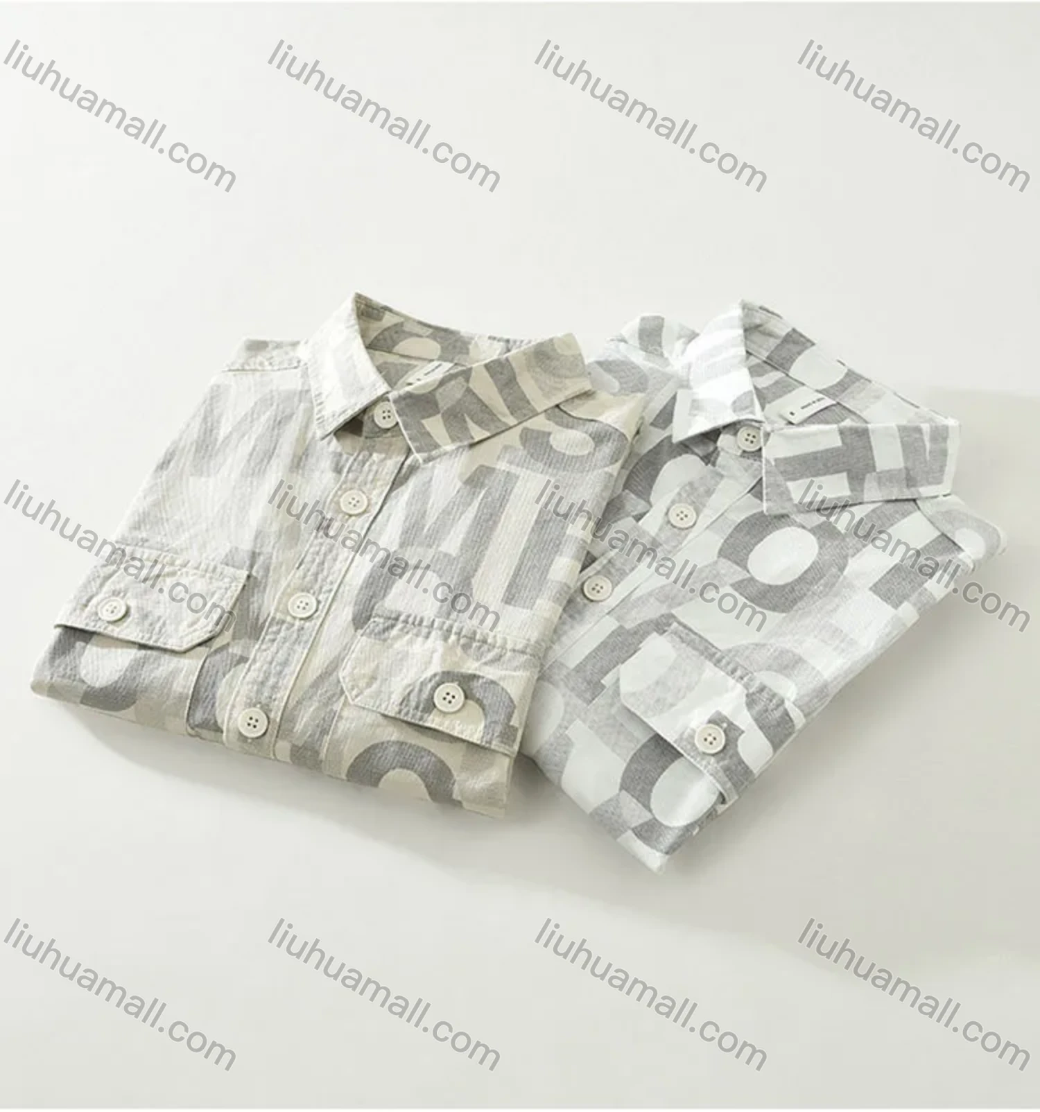 Wholesale Men's 100%Cotton Collared Letter Print Long Sleeve Button Down Casual Flap Pockets Shirt - Liuhuamall