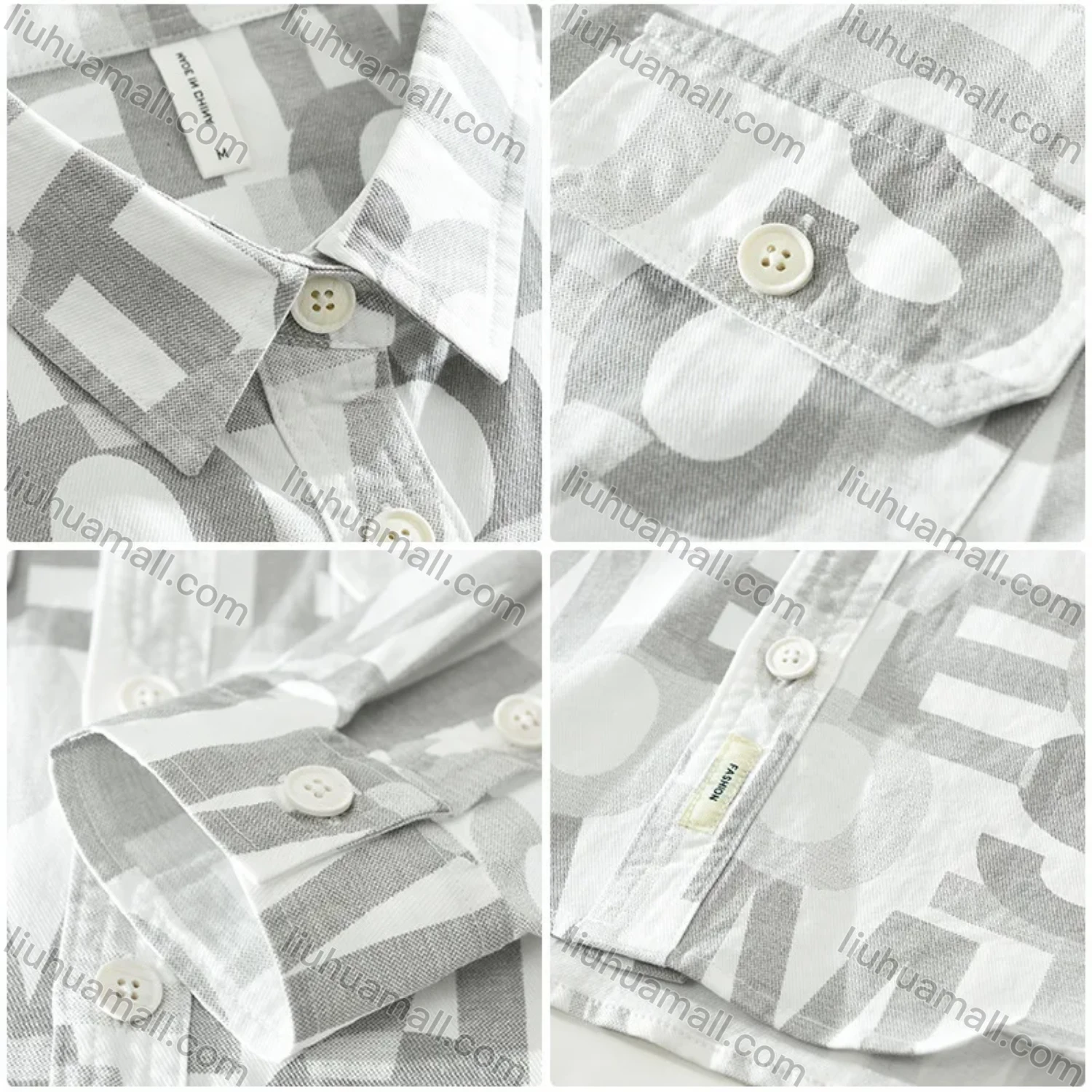 Wholesale Men's 100%Cotton Collared Letter Print Long Sleeve Button Down Casual Flap Pockets Shirt - Liuhuamall