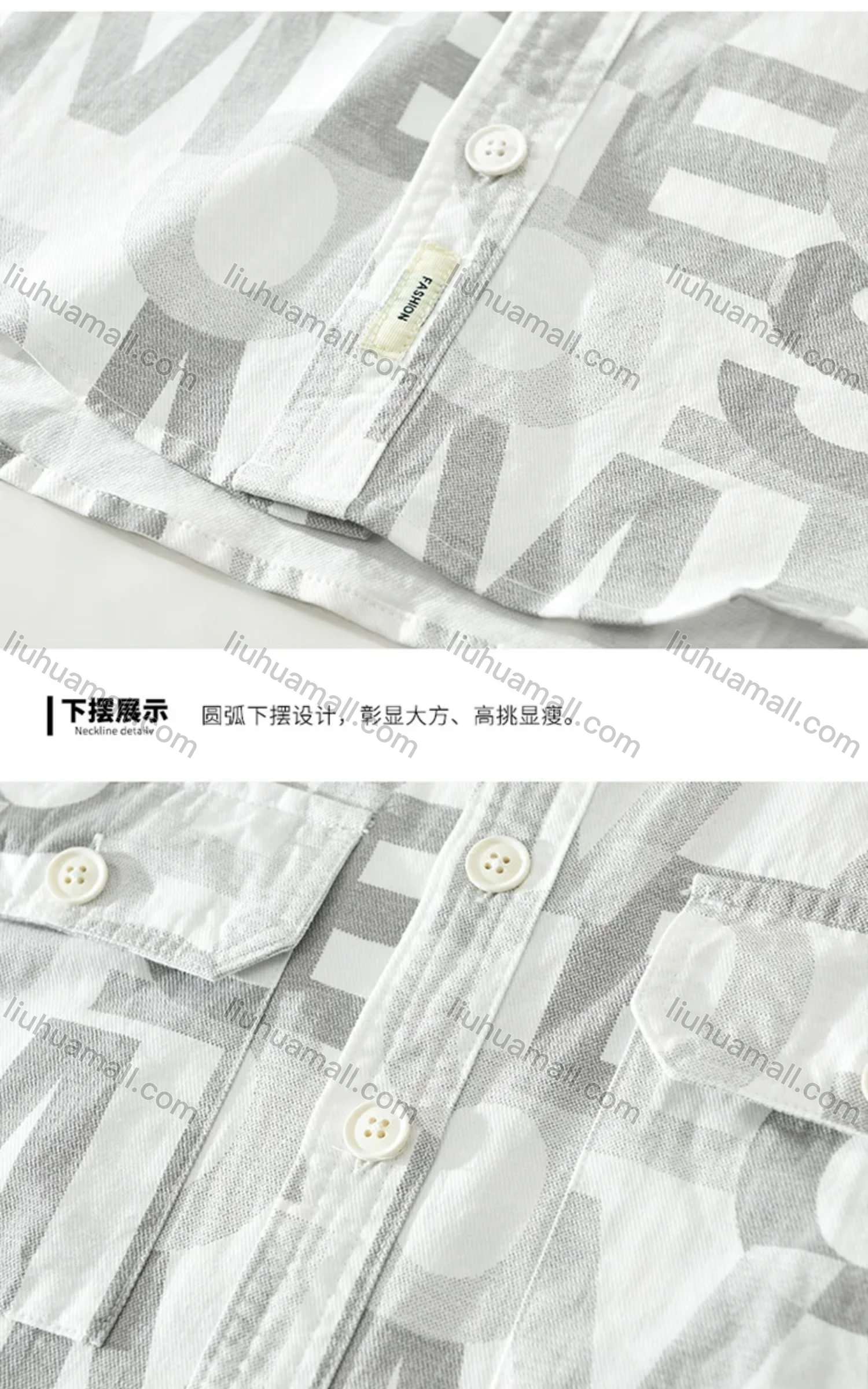 Wholesale Men's 100%Cotton Collared Letter Print Long Sleeve Button Down Casual Flap Pockets Shirt - Liuhuamall