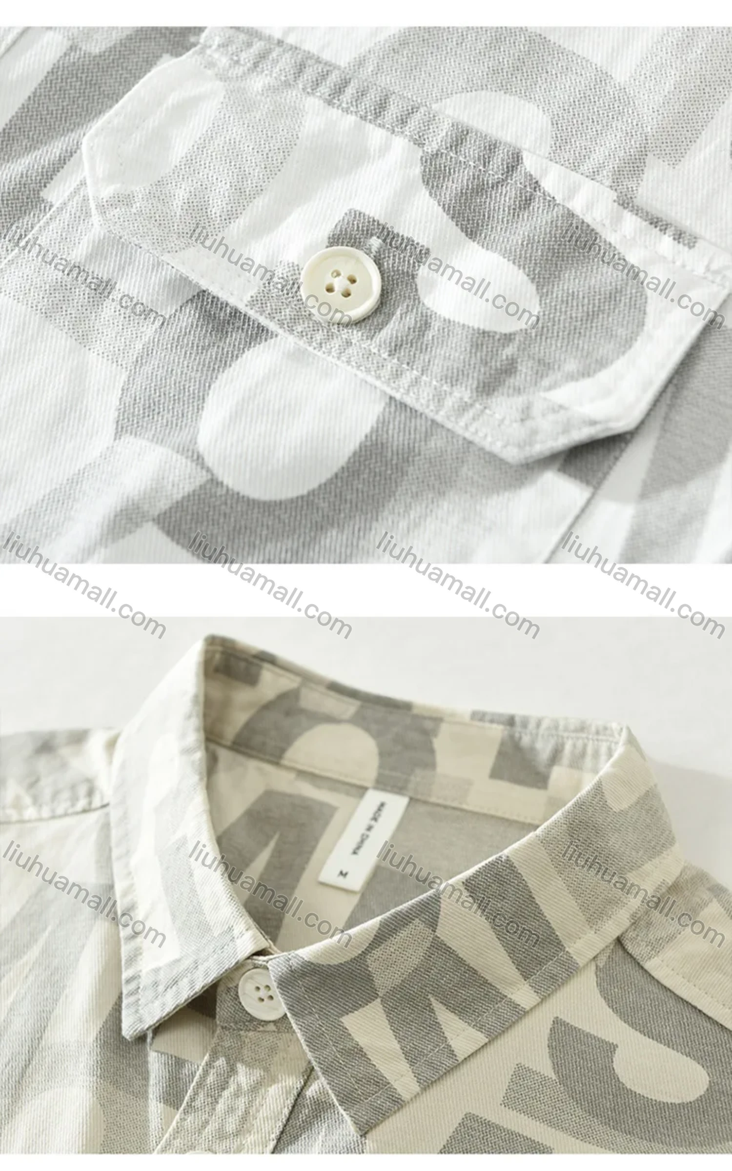 Wholesale Men's 100%Cotton Collared Letter Print Long Sleeve Button Down Casual Flap Pockets Shirt - Liuhuamall