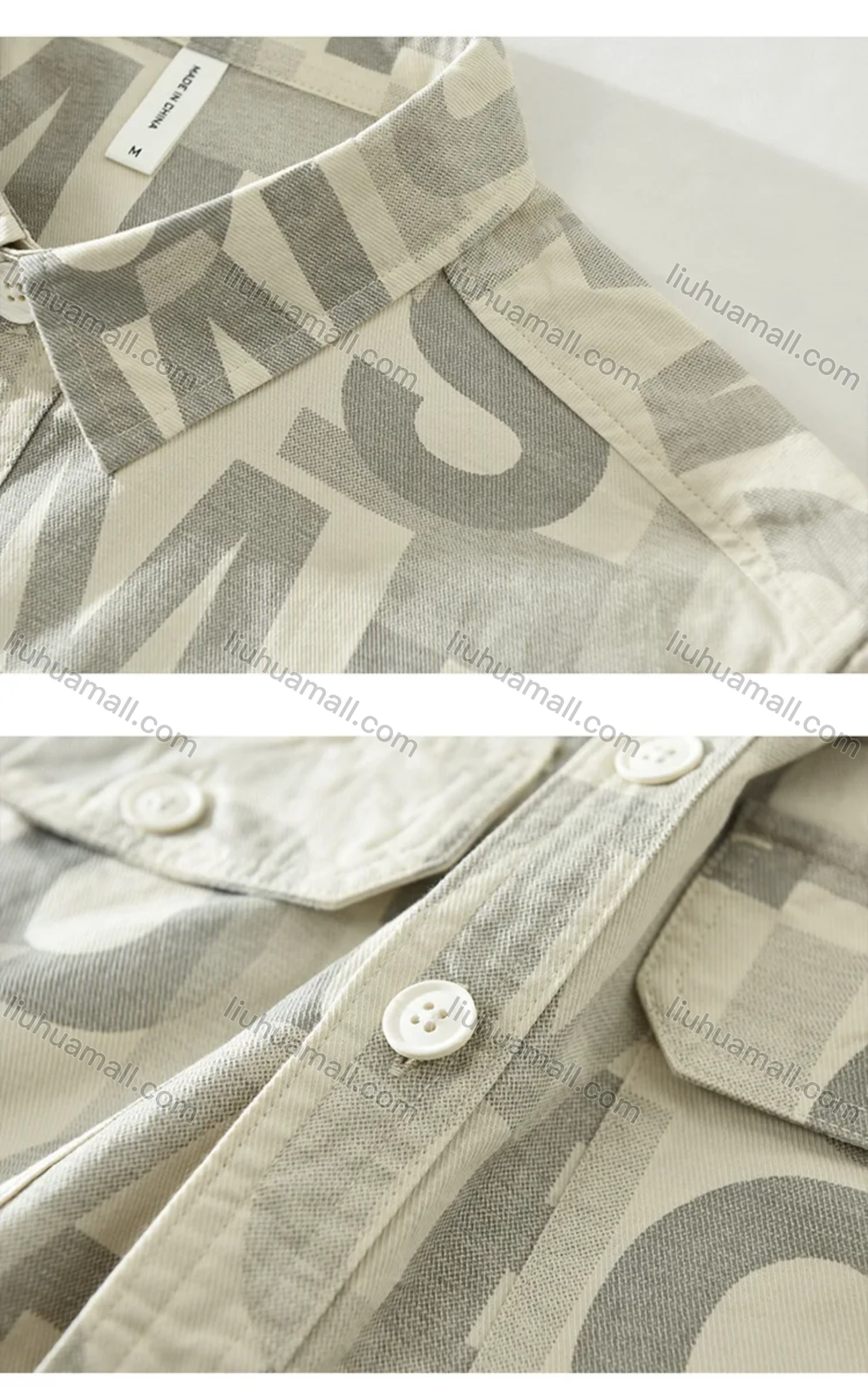 Wholesale Men's 100%Cotton Collared Letter Print Long Sleeve Button Down Casual Flap Pockets Shirt - Liuhuamall