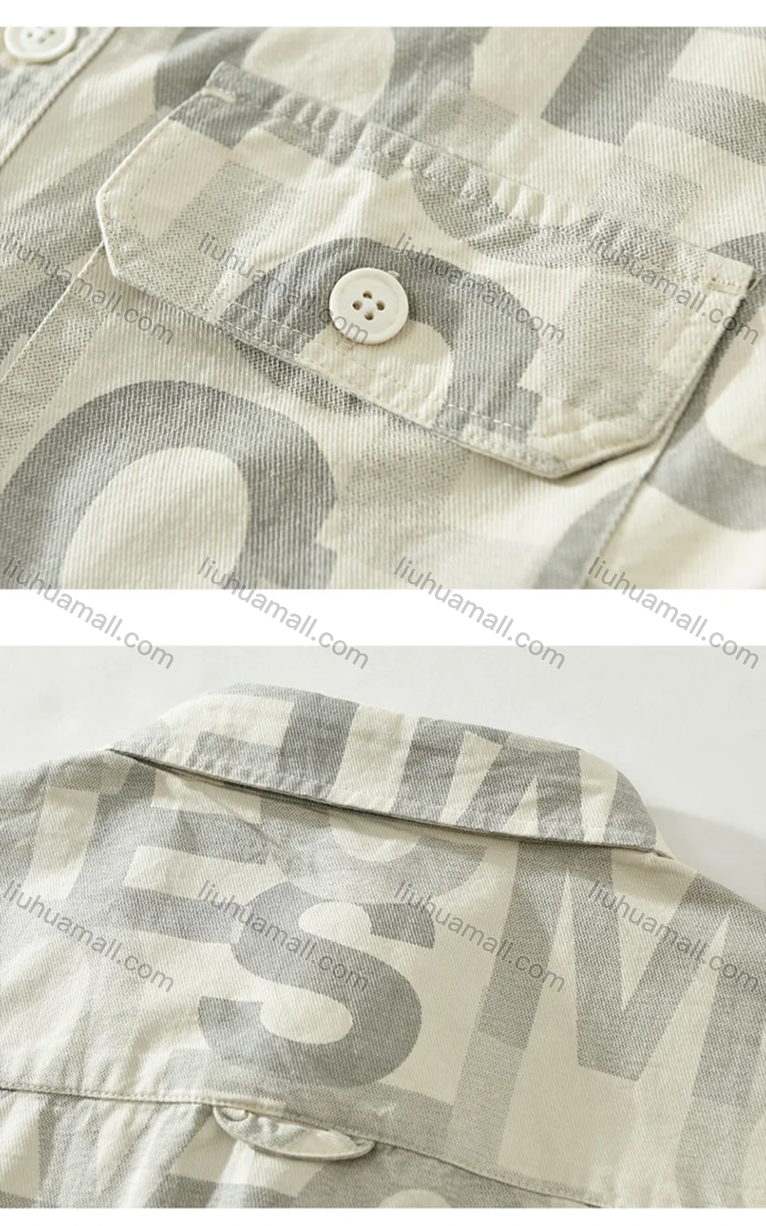 Wholesale Men's 100%Cotton Collared Letter Print Long Sleeve Button Down Casual Flap Pockets Shirt - Liuhuamall