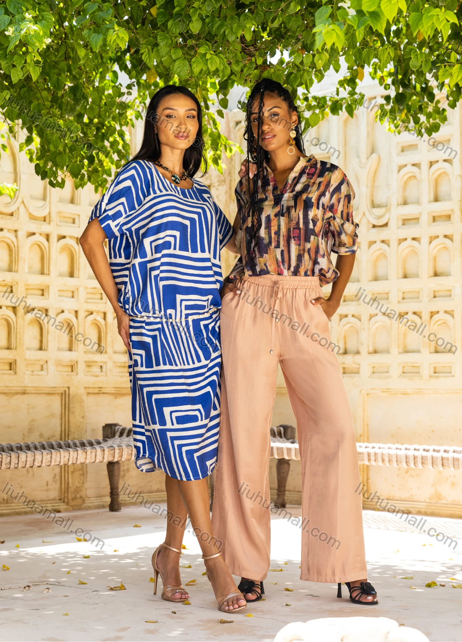 Wholesale Women's Casual V Neck Button Front Half Sleeve Abstract Woven Blouse V5419# - Liuhuamall