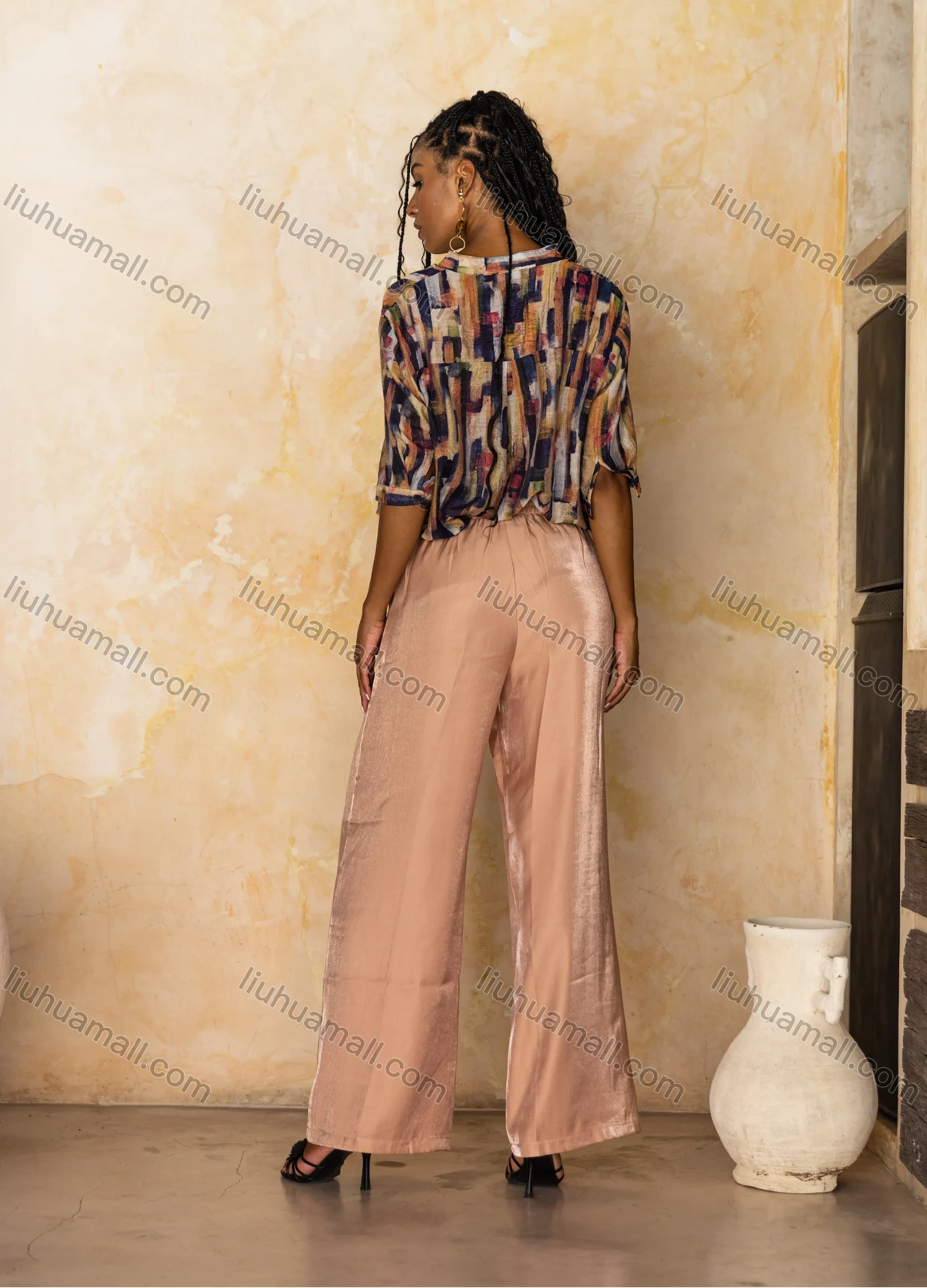 Wholesale Women's Casual V Neck Button Front Half Sleeve Abstract Woven Blouse V5419# - Liuhuamall