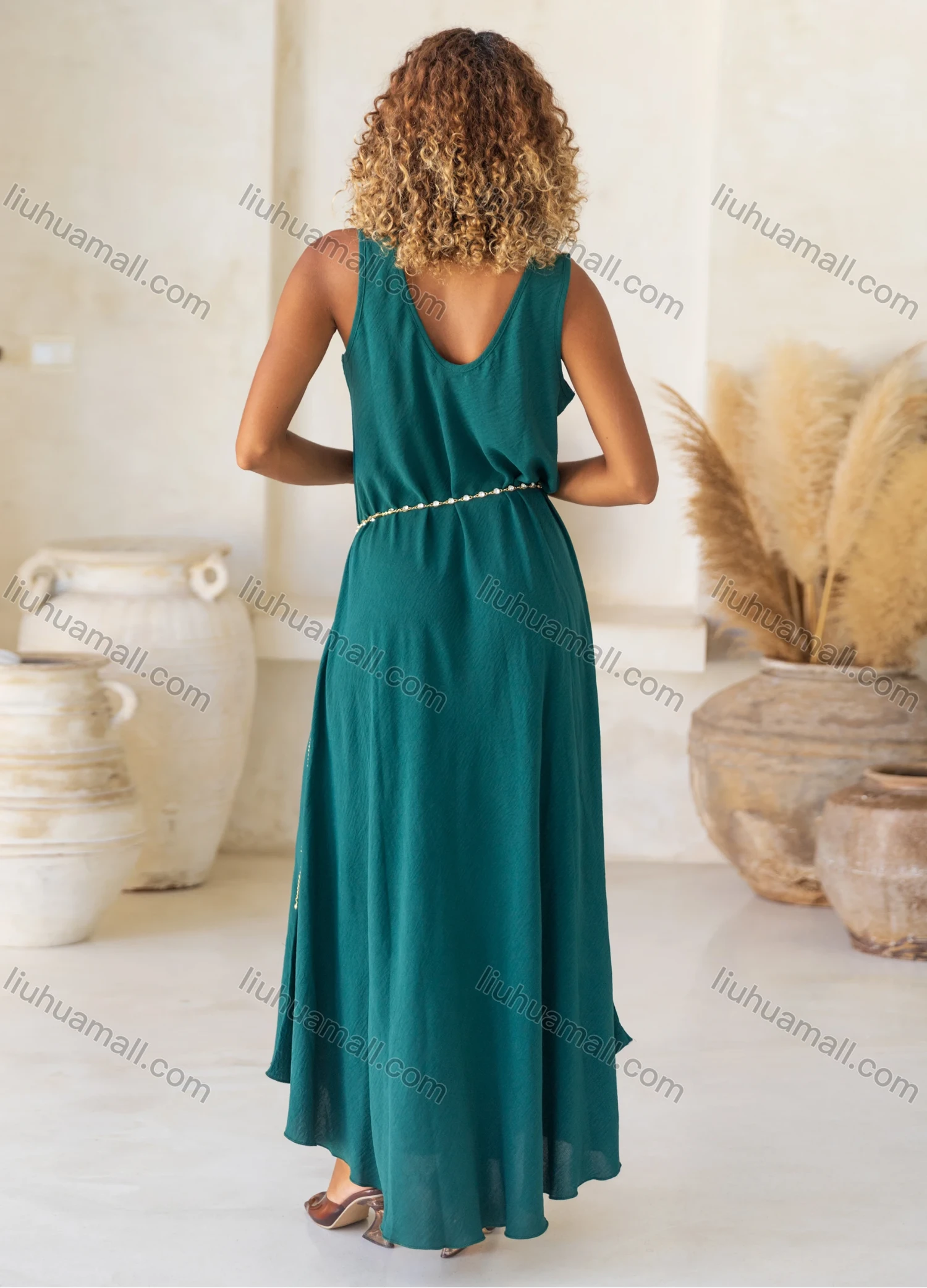 Wholesale Women's Casual Plain V Neck Woven Maxi Tank Dress JSN149# - Liuhuamall