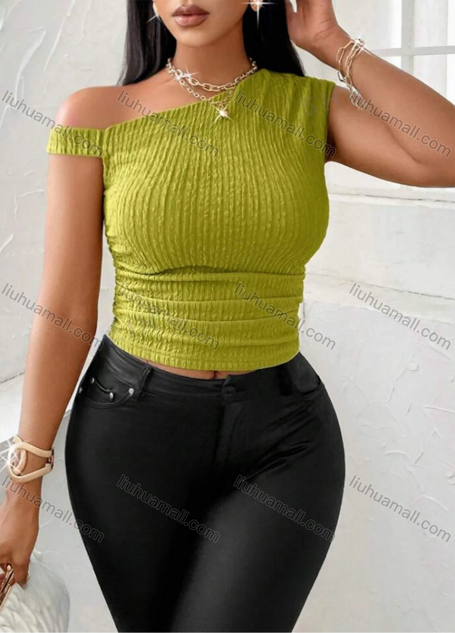 Wholesale Women's Chic Off Shoulder Ribbed Top 4001# - Liuhuamall