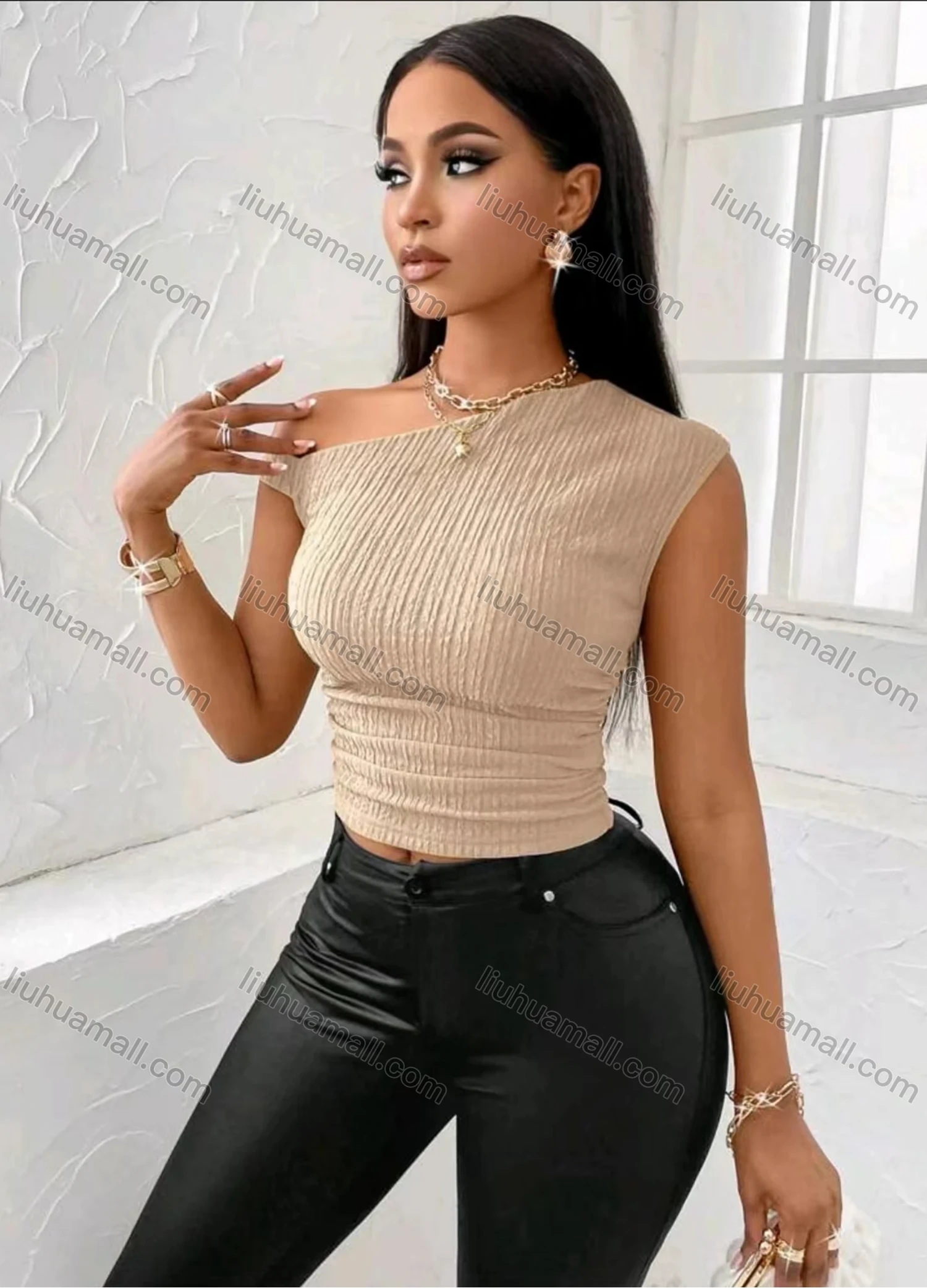 Wholesale Women's Chic Off Shoulder Ribbed Top 4001# - Liuhuamall