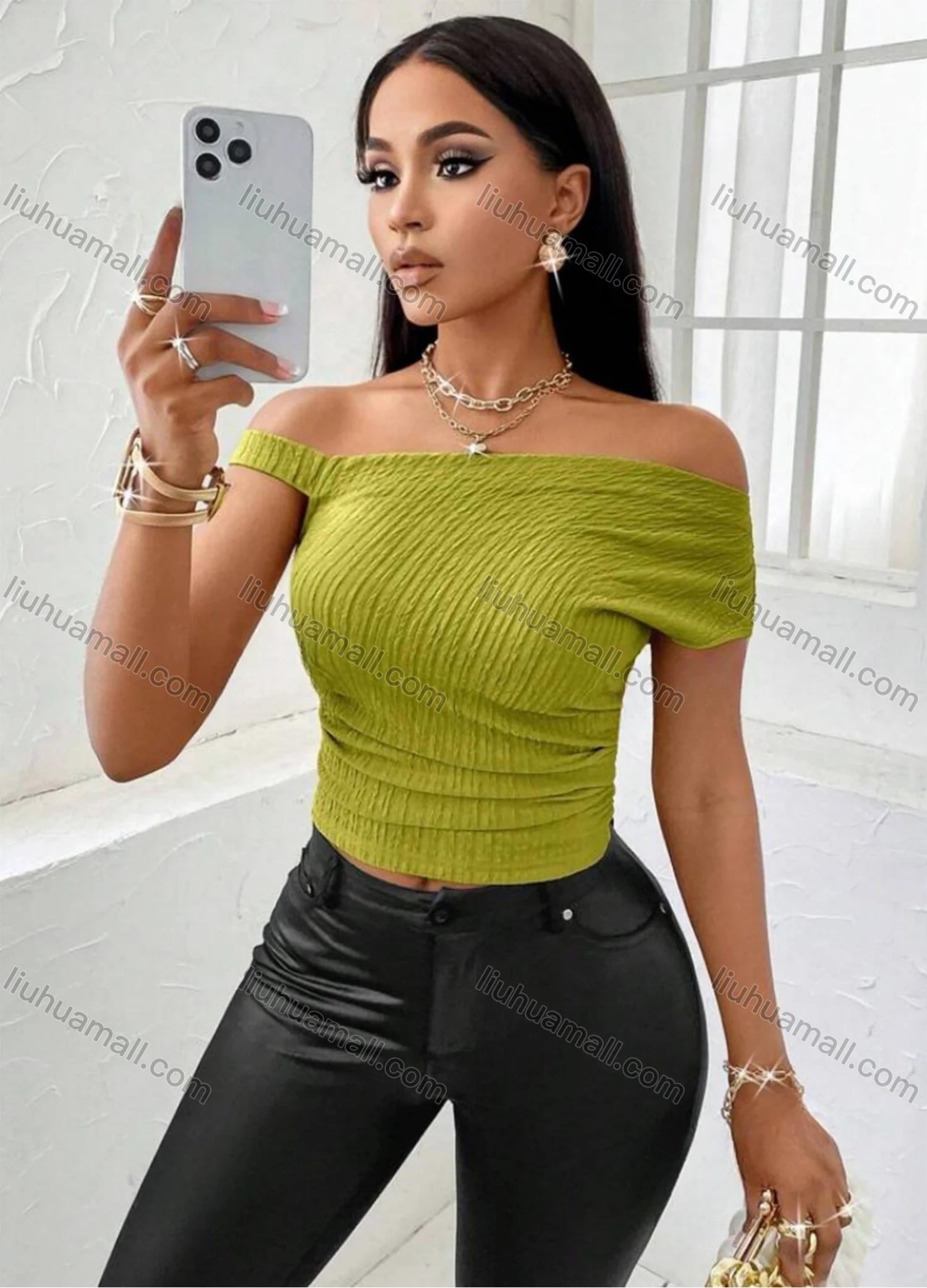 Wholesale Women's Chic Off Shoulder Ribbed Top 4001# - Liuhuamall