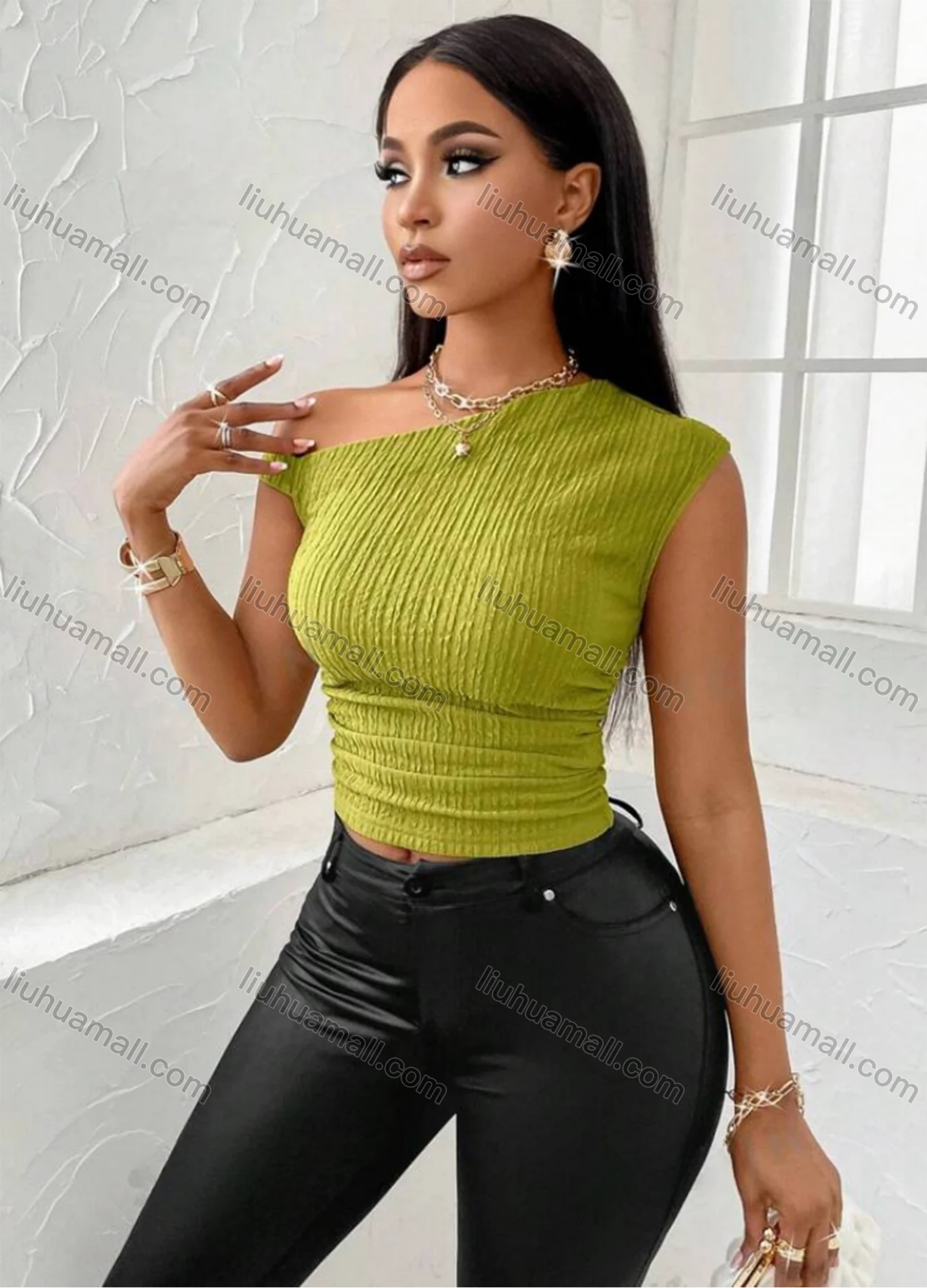 Wholesale Women's Chic Off Shoulder Ribbed Top 4001# - Liuhuamall