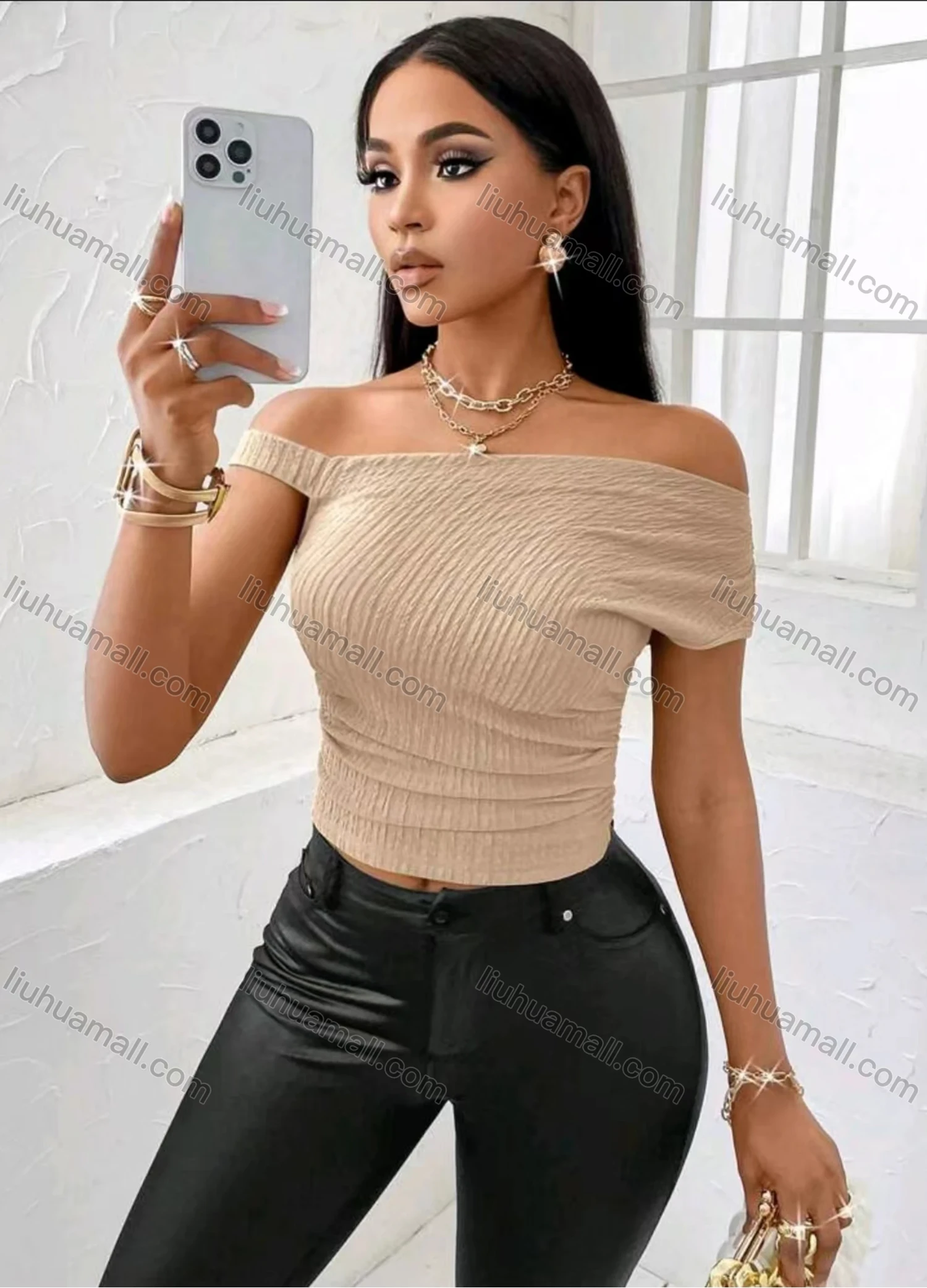 Wholesale Women's Chic Off Shoulder Ribbed Top 4001# - Liuhuamall