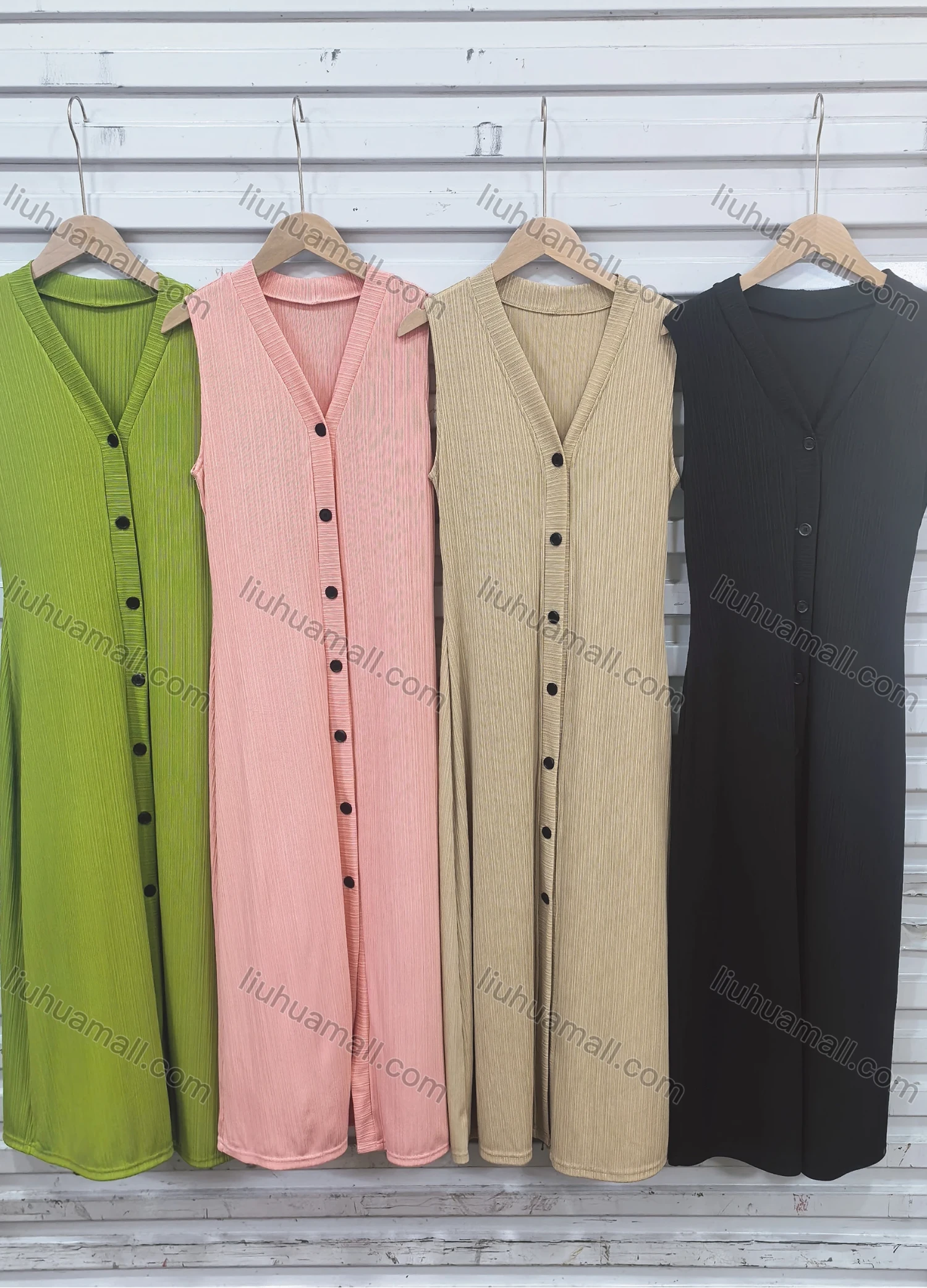 Wholesale Women's Button Up Ribbed Midi Dress With Side Slit Elegant Casual Chic 5006# - Liuhuamall
