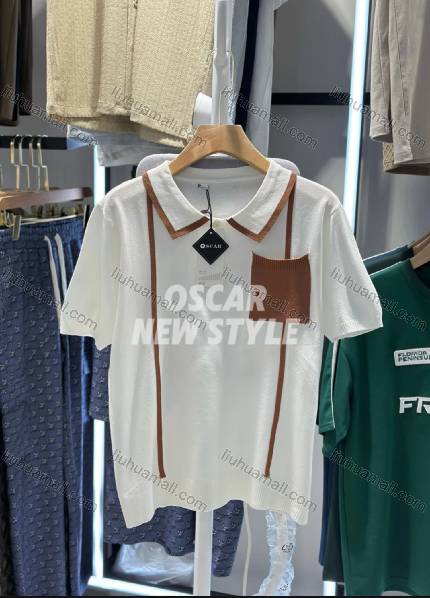 Wholesale Men's Stylish Short Sleeve Polo Shirt Modern Design with Patch Pocket and Trim 3227# - Liuhuamall