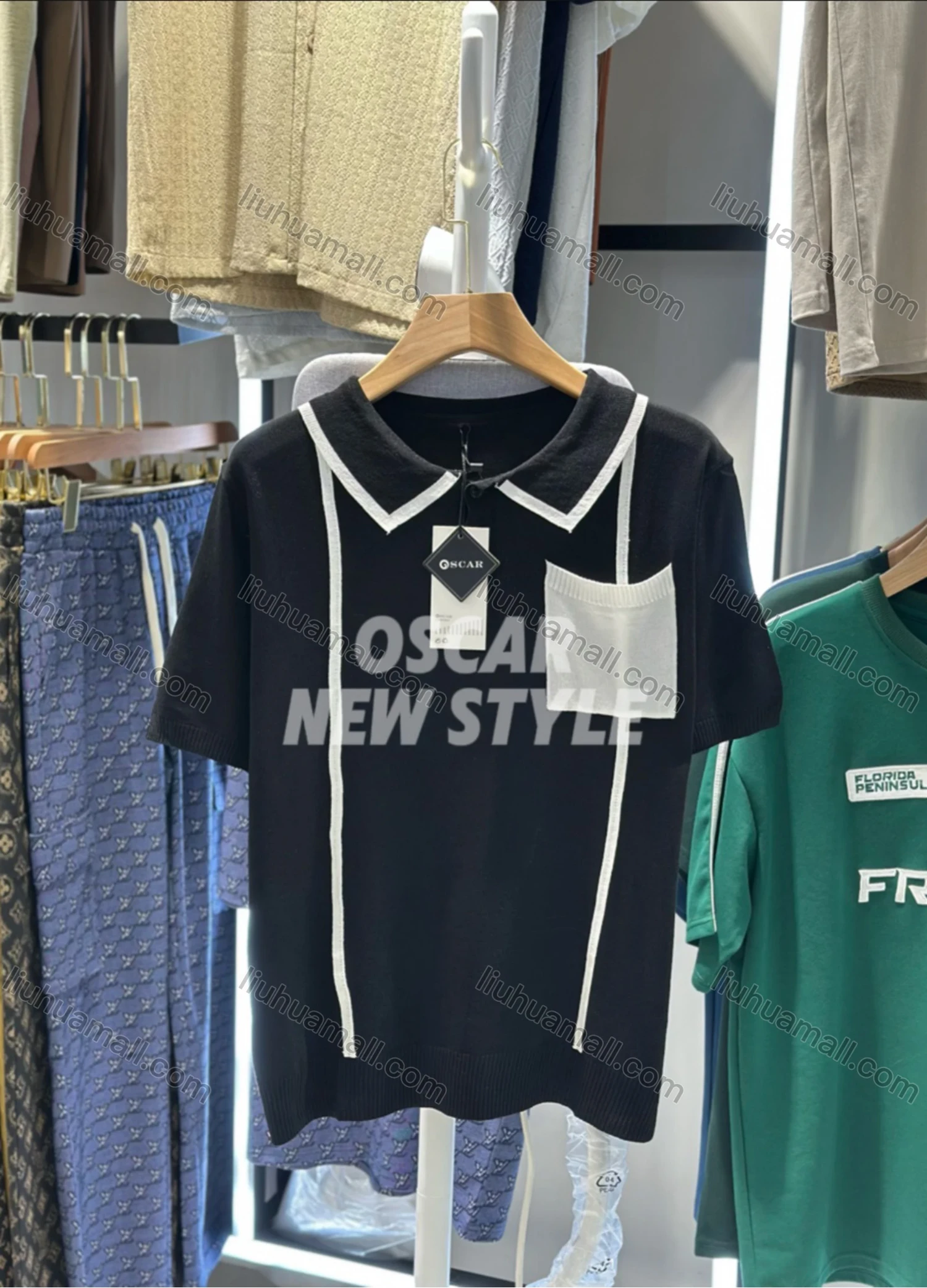 Wholesale Men's Stylish Short Sleeve Polo Shirt Modern Design with Patch Pocket and Trim 3227# - Liuhuamall