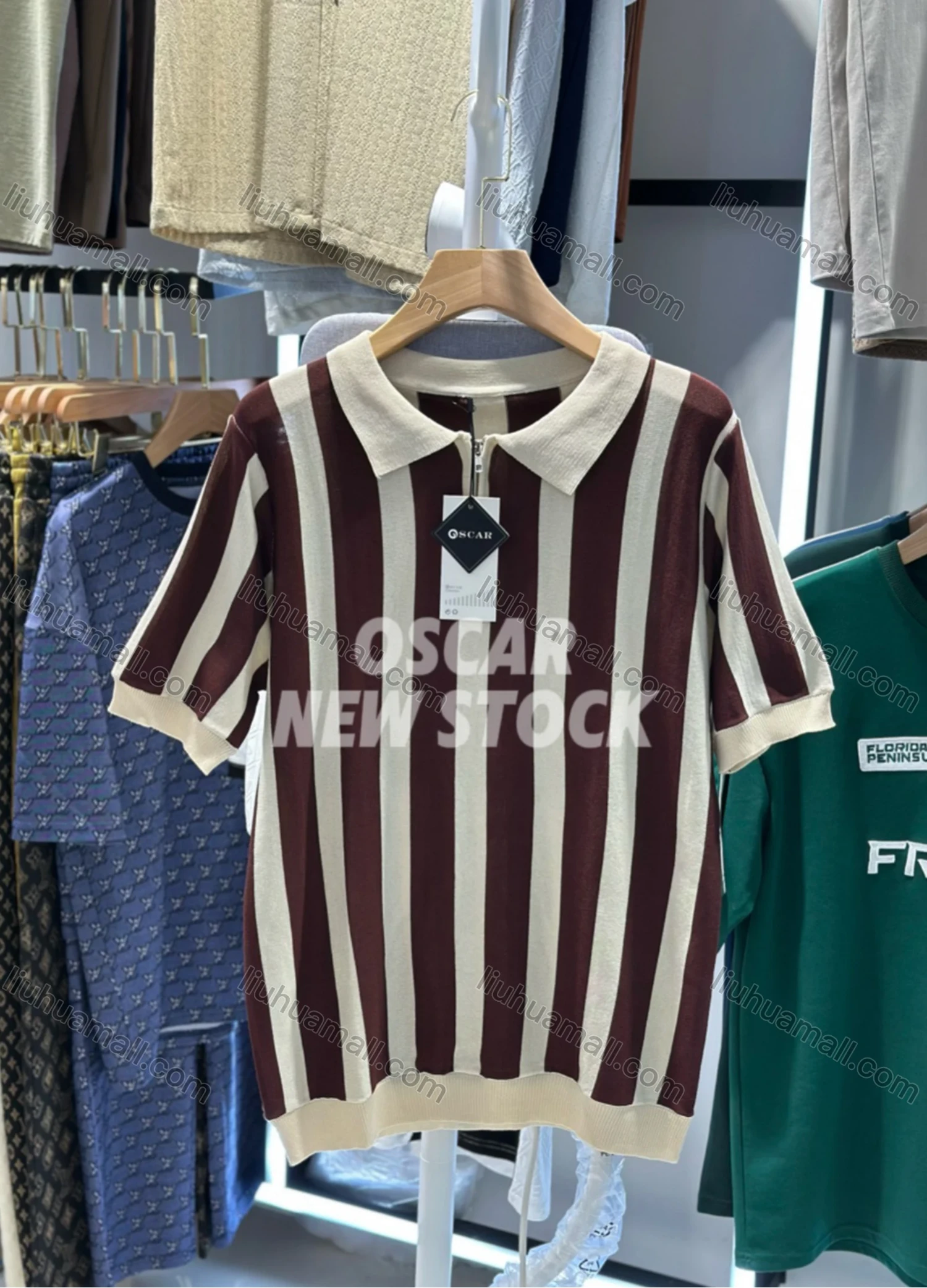 Wholesale Men's Modern Striped Polo Shirt Chic Design with Zipper and Contrast Colors 3612# - Liuhuamall