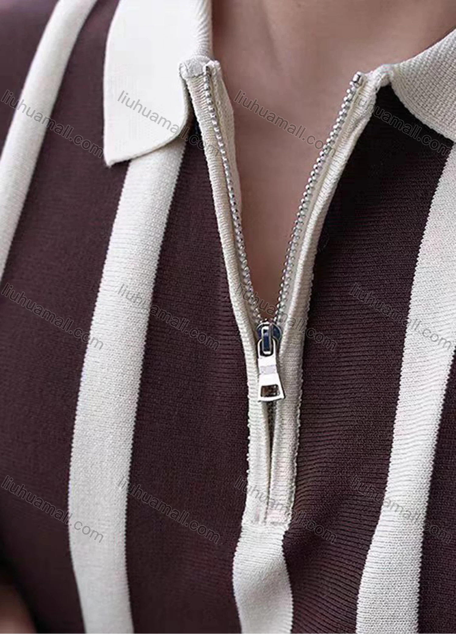 Wholesale Men's Modern Striped Polo Shirt Chic Design with Zipper and Contrast Colors 3612# - Liuhuamall