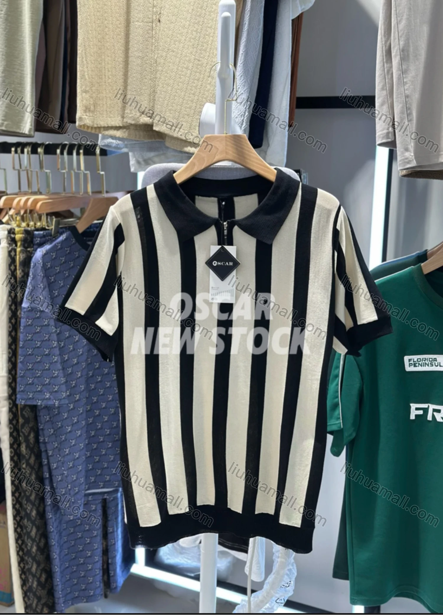 Wholesale Men's Modern Striped Polo Shirt Chic Design with Zipper and Contrast Colors 3612# - Liuhuamall