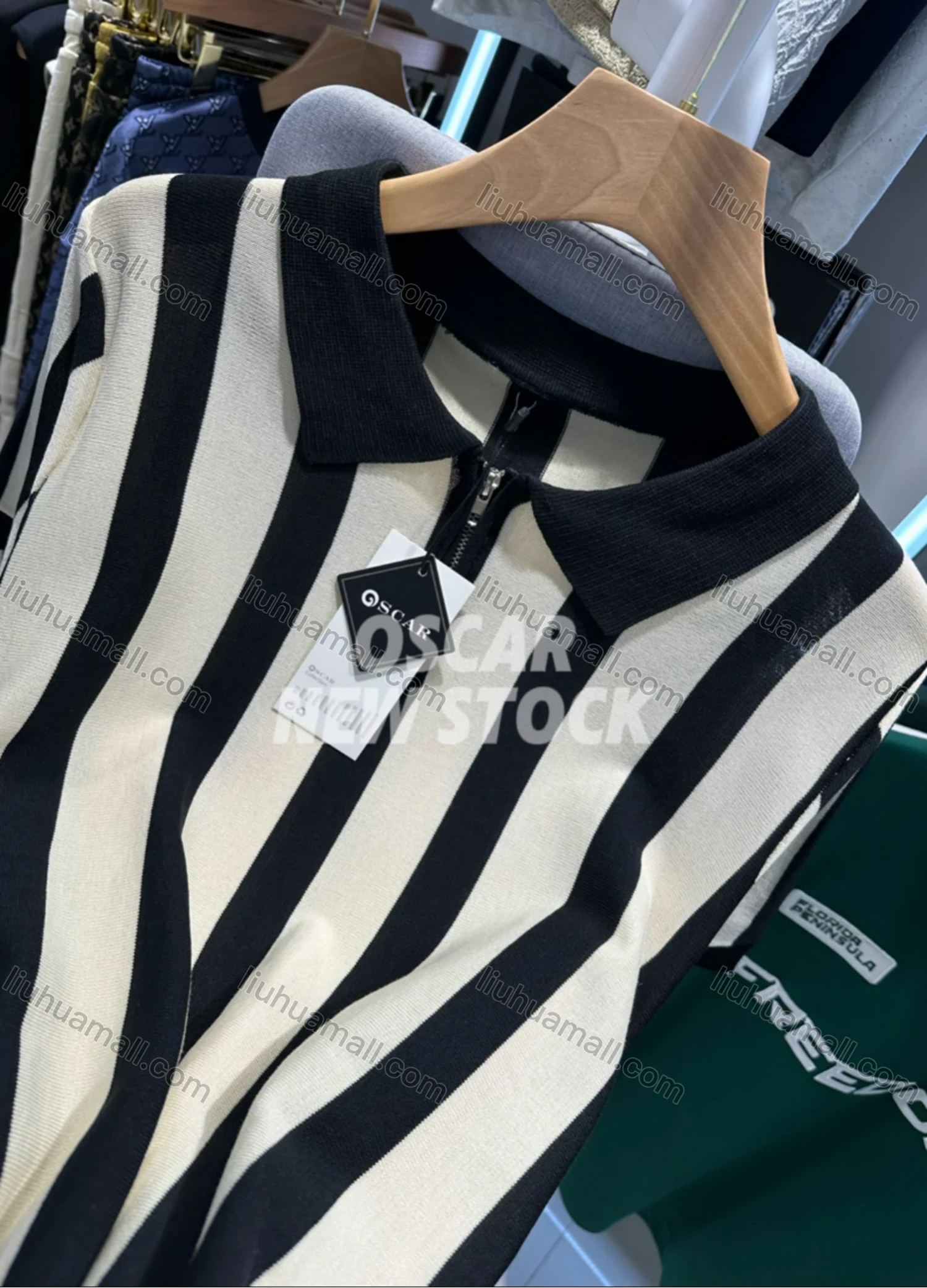 Wholesale Men's Modern Striped Polo Shirt Chic Design with Zipper and Contrast Colors 3612# - Liuhuamall