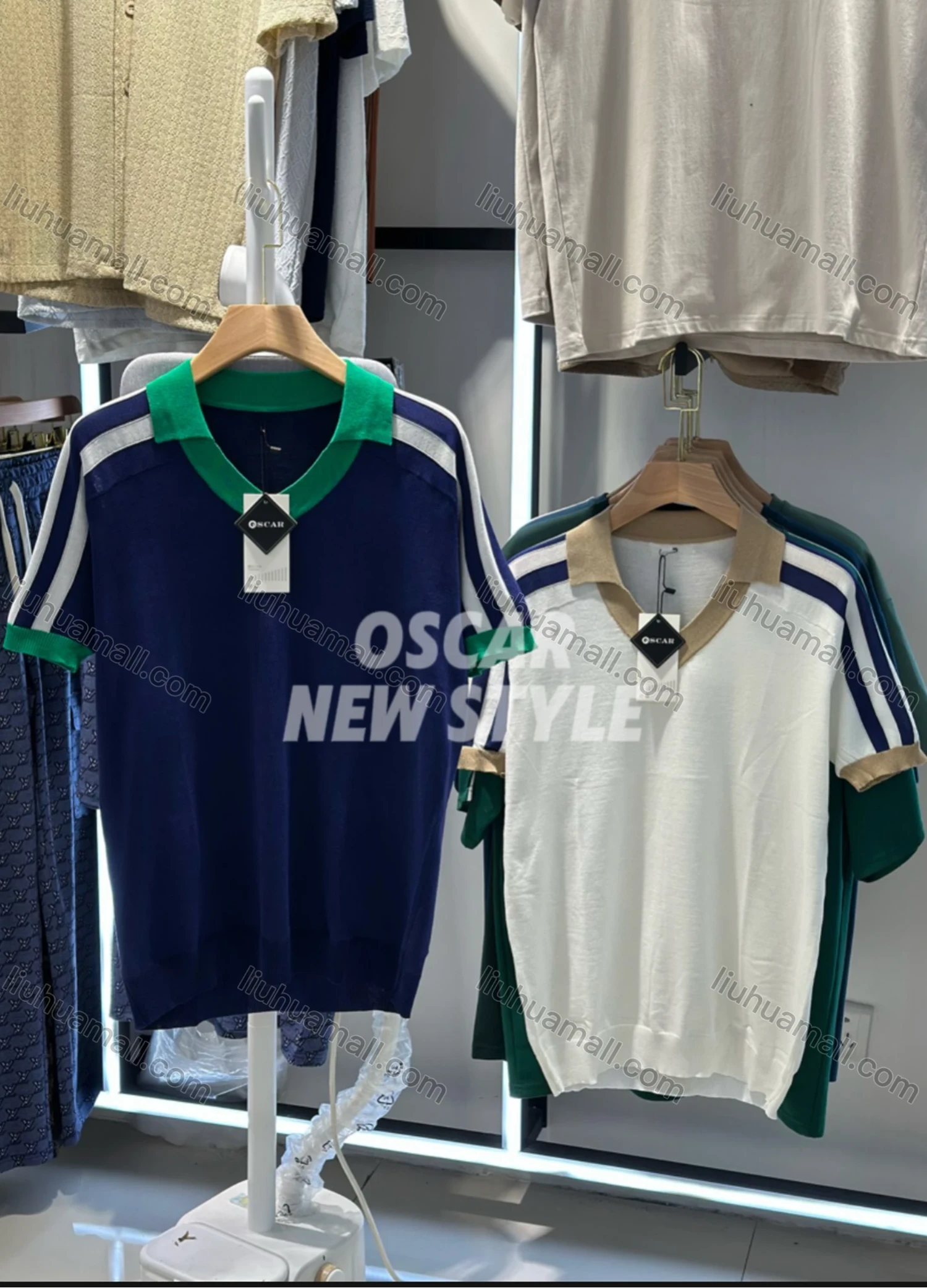 Wholesale Men's Casual Short Sleeve T-Shirt Sporty Design with Contrast Collar and Stripes 3627# - Liuhuamall