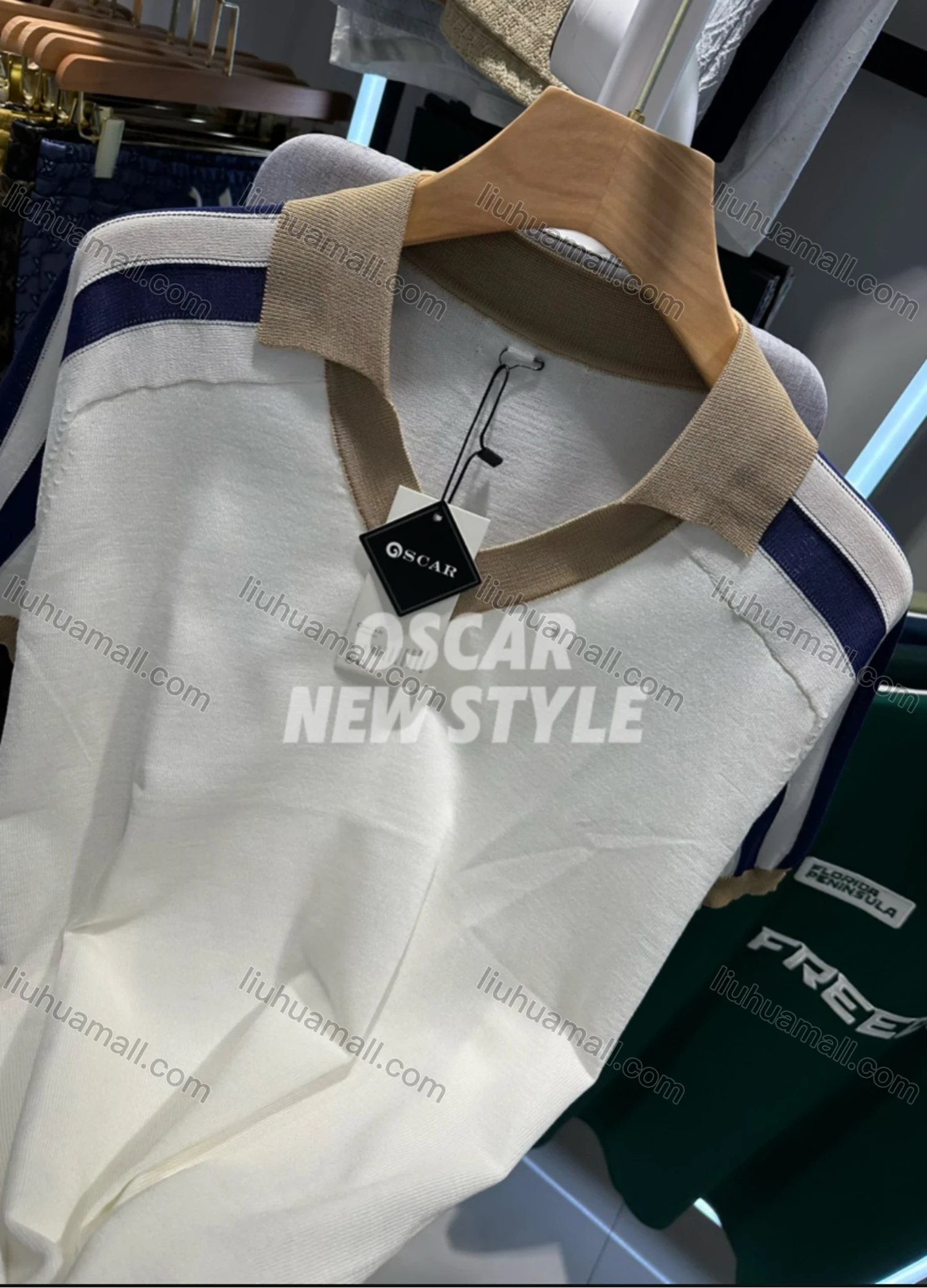 Wholesale Men's Casual Short Sleeve T-Shirt Sporty Design with Contrast Collar and Stripes 3627# - Liuhuamall