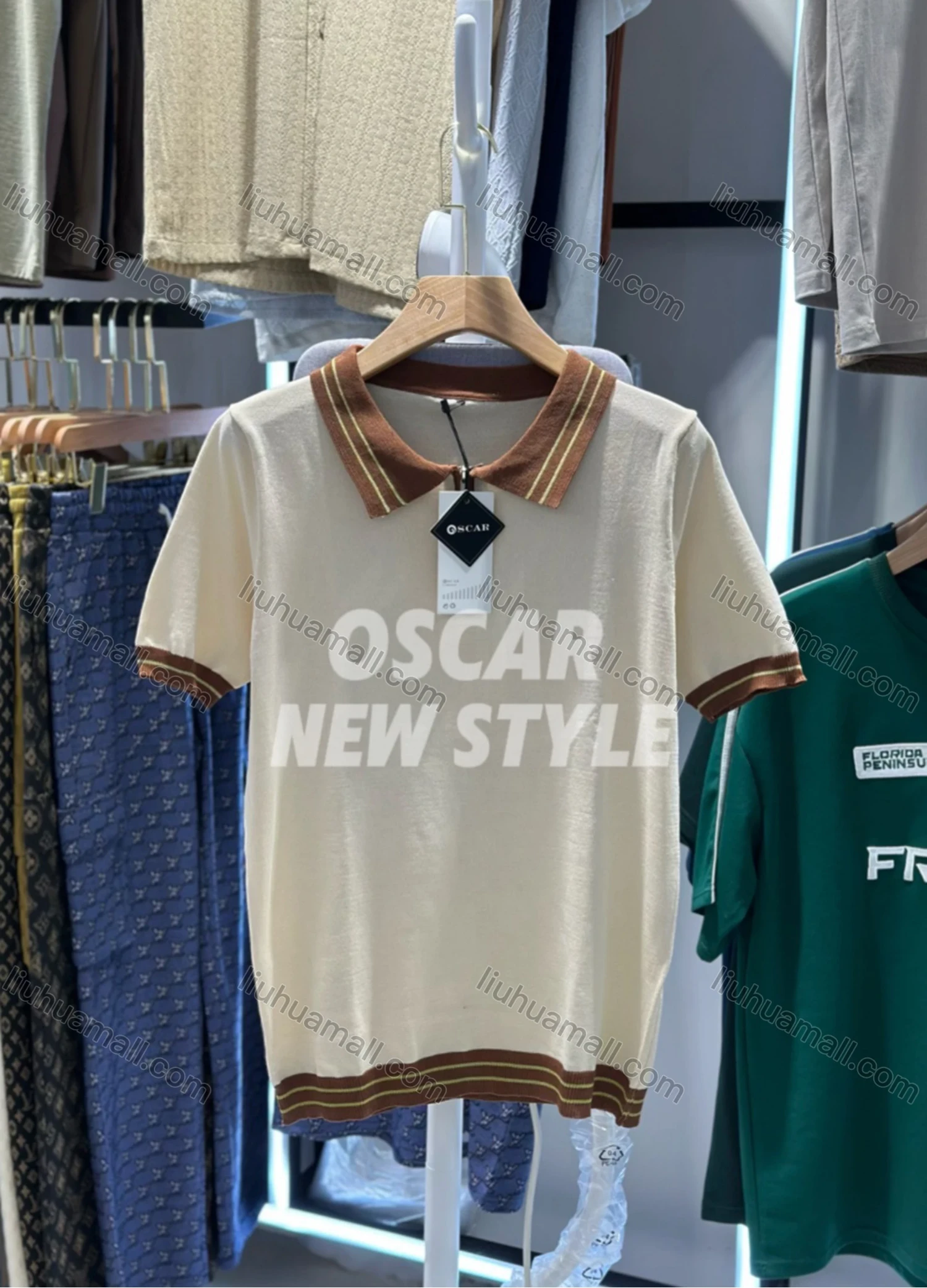 Wholesale Men's Retro Inspired Polo Shirt Stylish Short Sleeve Design with Zipper and Contrast Trim 3628# - Liuhuamall