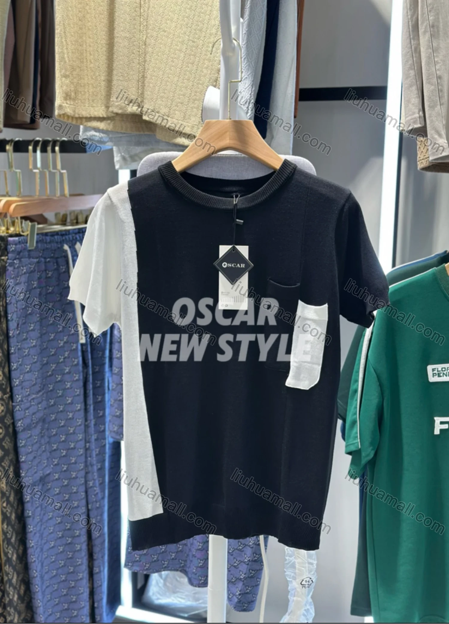 Wholesale Men's Colorblock T-Shirt Unique Short Sleeve Design with Pocket Detail 6824# - Liuhuamall