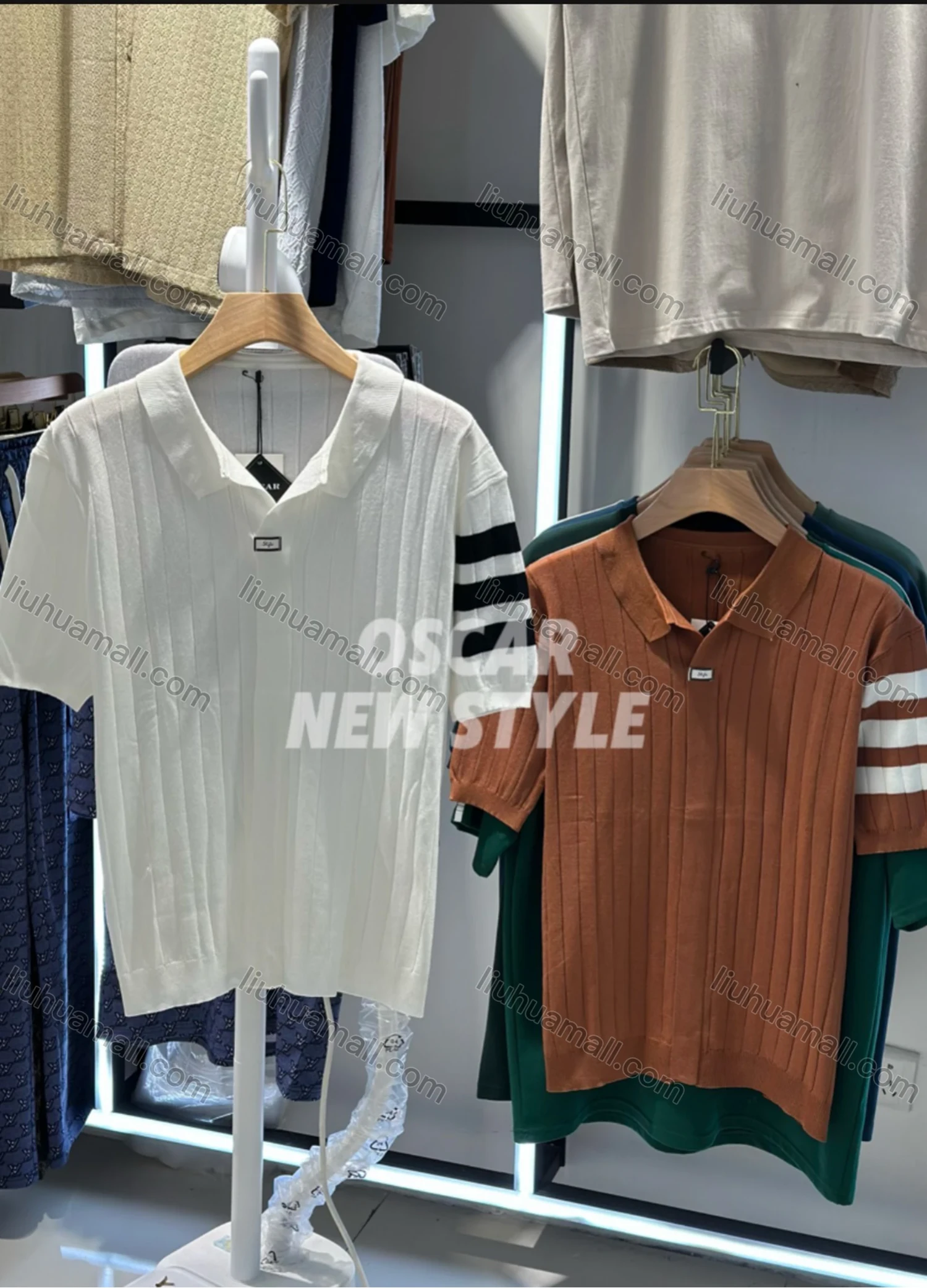 Wholesale Men's Ribbed Short Sleeve Polo Shirt Trendy Design with Contrast Stripes 6825# - Liuhuamall