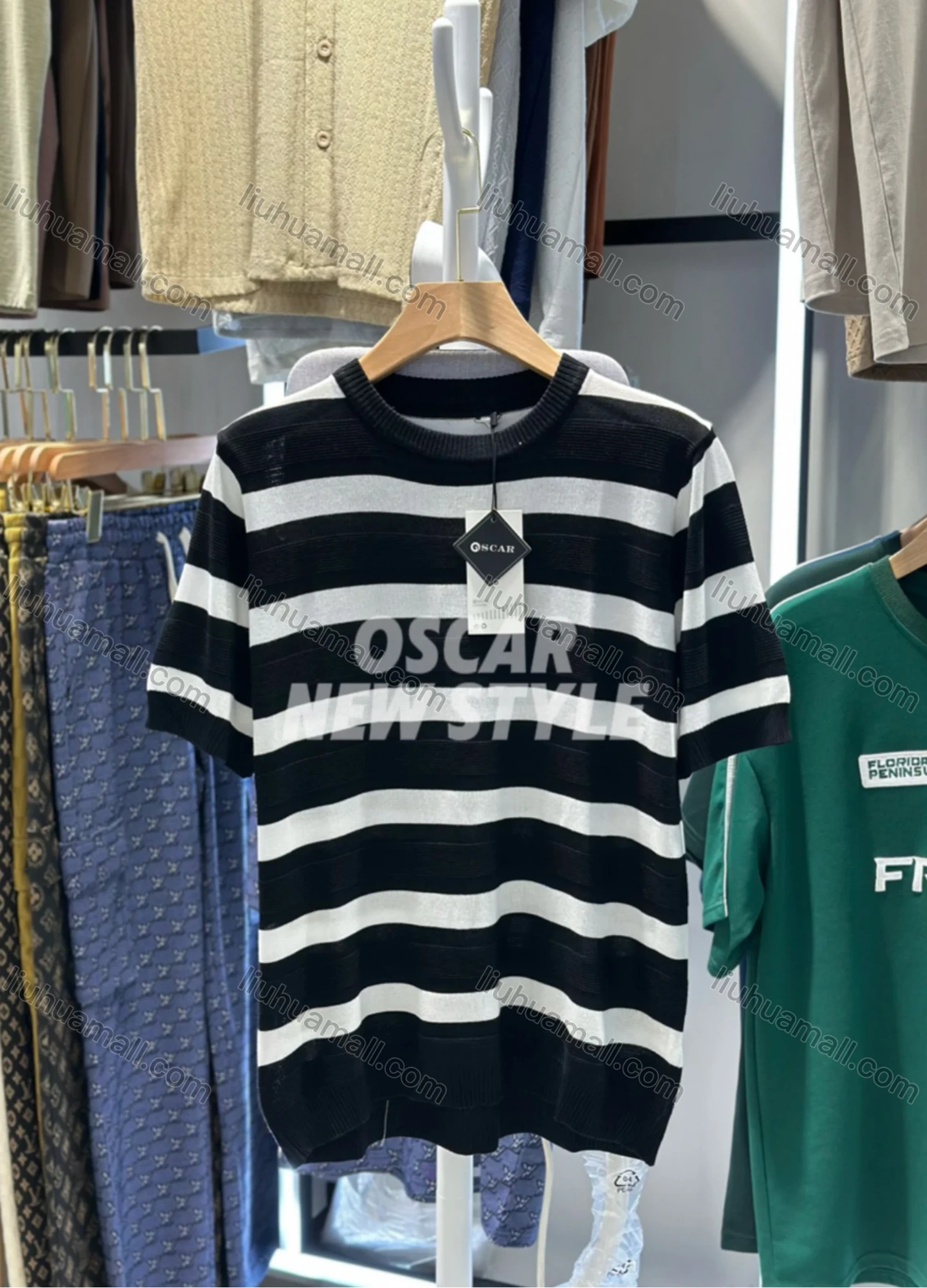 Wholesale Men's Striped Knit T-Shirt Casual Short Sleeve Design with Bold Horizontal Stripes 6904# - Liuhuamall