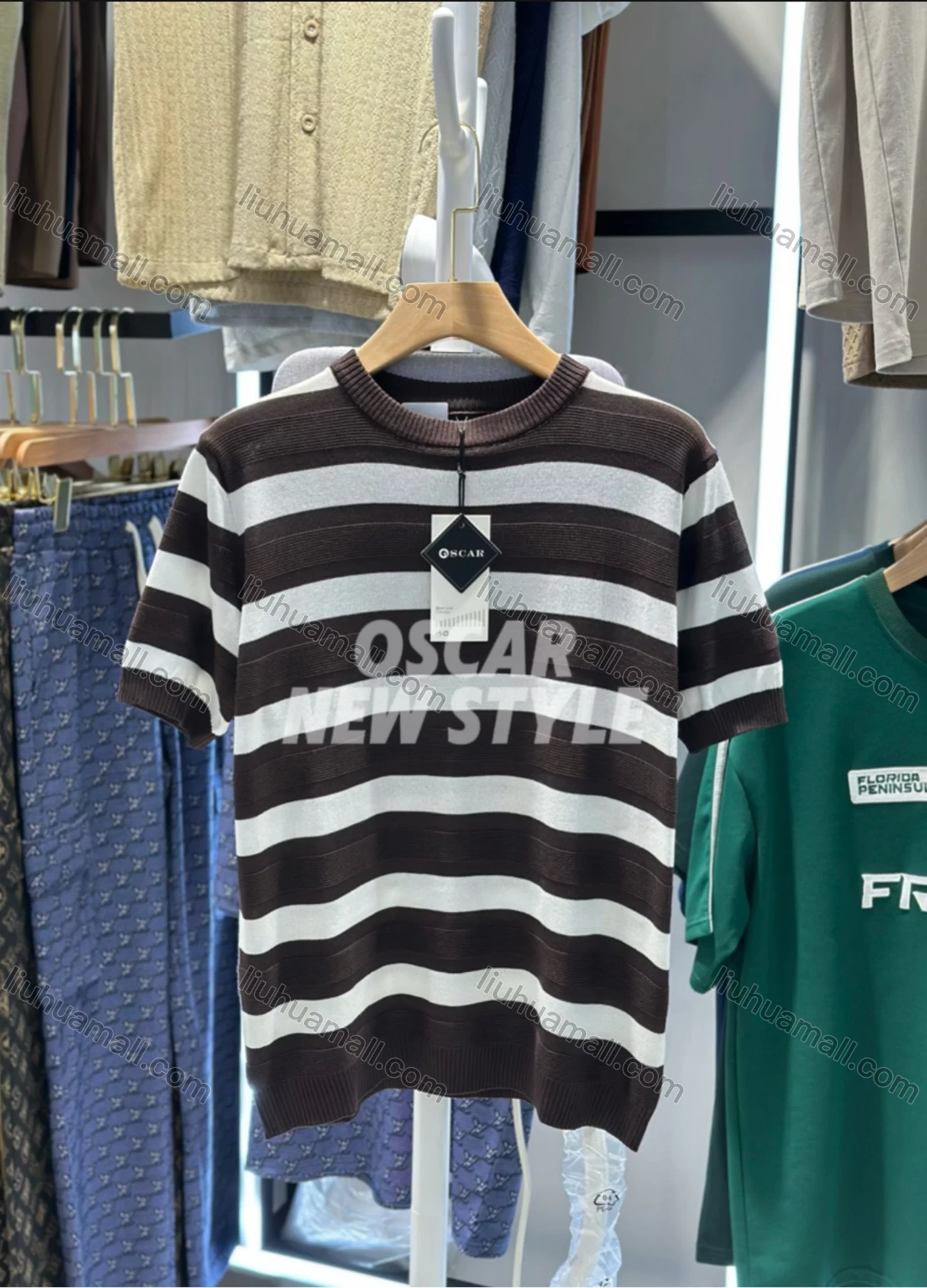 Wholesale Men's Striped Knit T-Shirt Casual Short Sleeve Design with Bold Horizontal Stripes 6904# - Liuhuamall