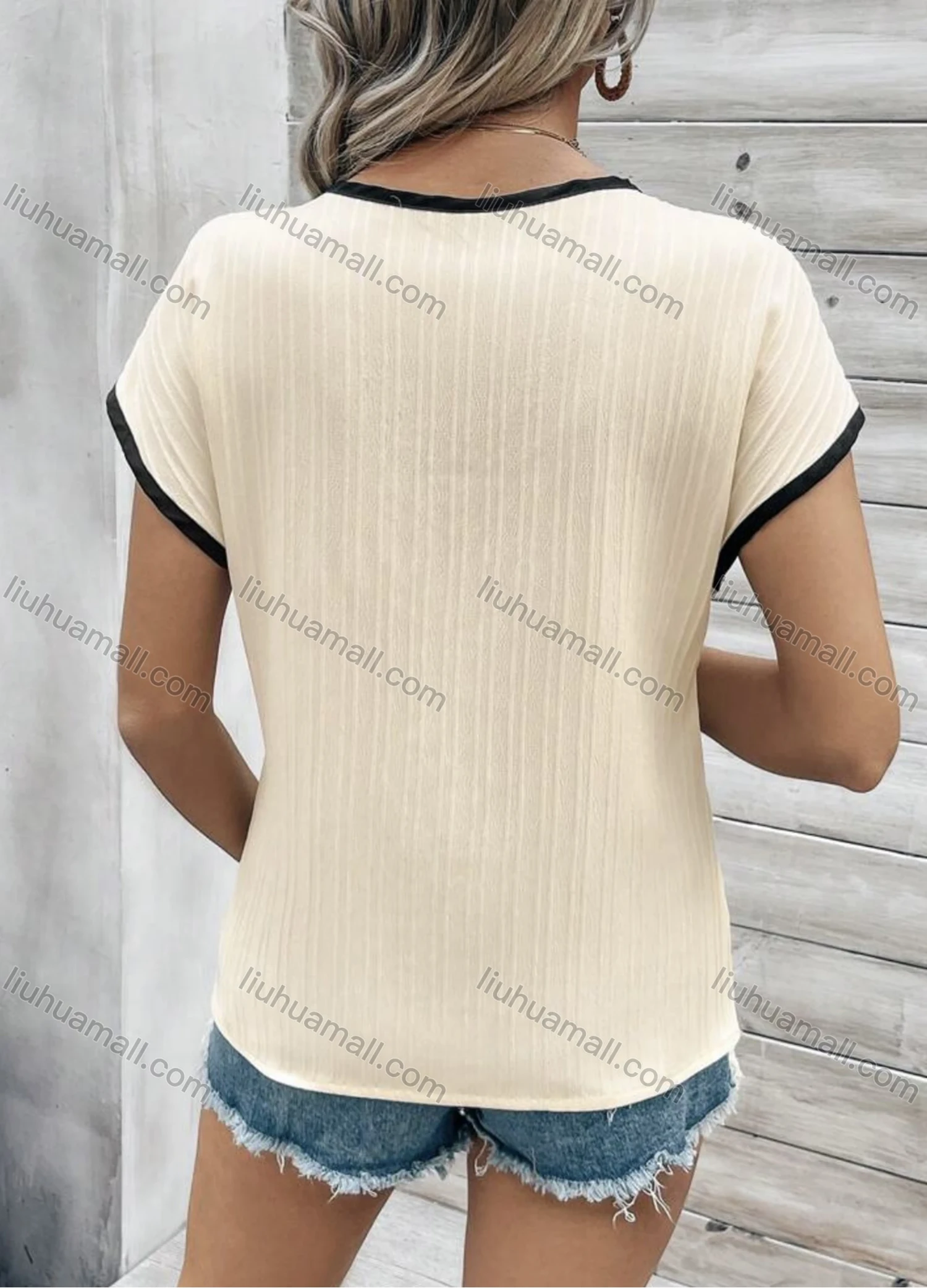 Wholesale Women's Chic Embroidered Short Sleeve Top Elegant Design with Floral Accents - Liuhuamall