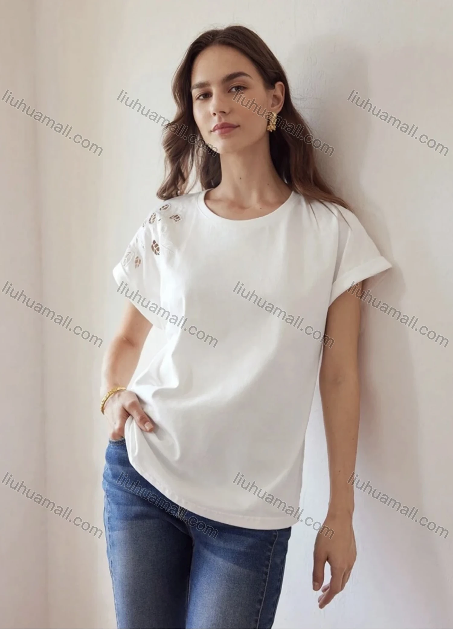 Wholesale Women's Classic Short Sleeve Top Minimalist Design with Subtle Embroidery Details - Liuhuamall
