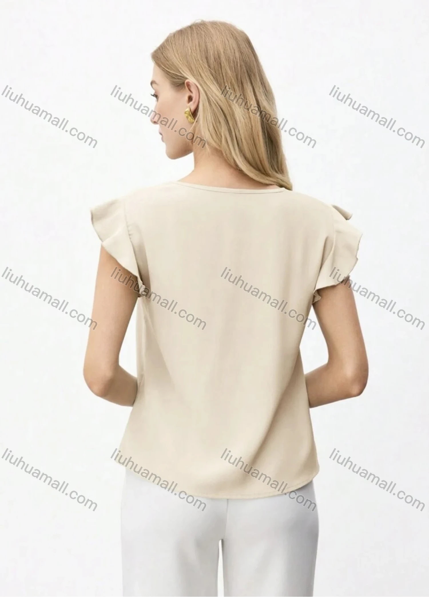 Wholesale Women's V-Neck Blouse Elegant Design with Ruffled Sleeve - Liuhuamall
