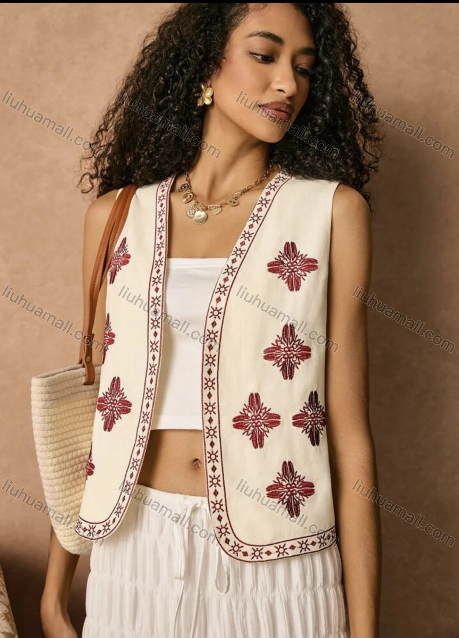 Wholesale Women's Embroidered Sleeveless Waistcoat with Decorative Details - Liuhuamall